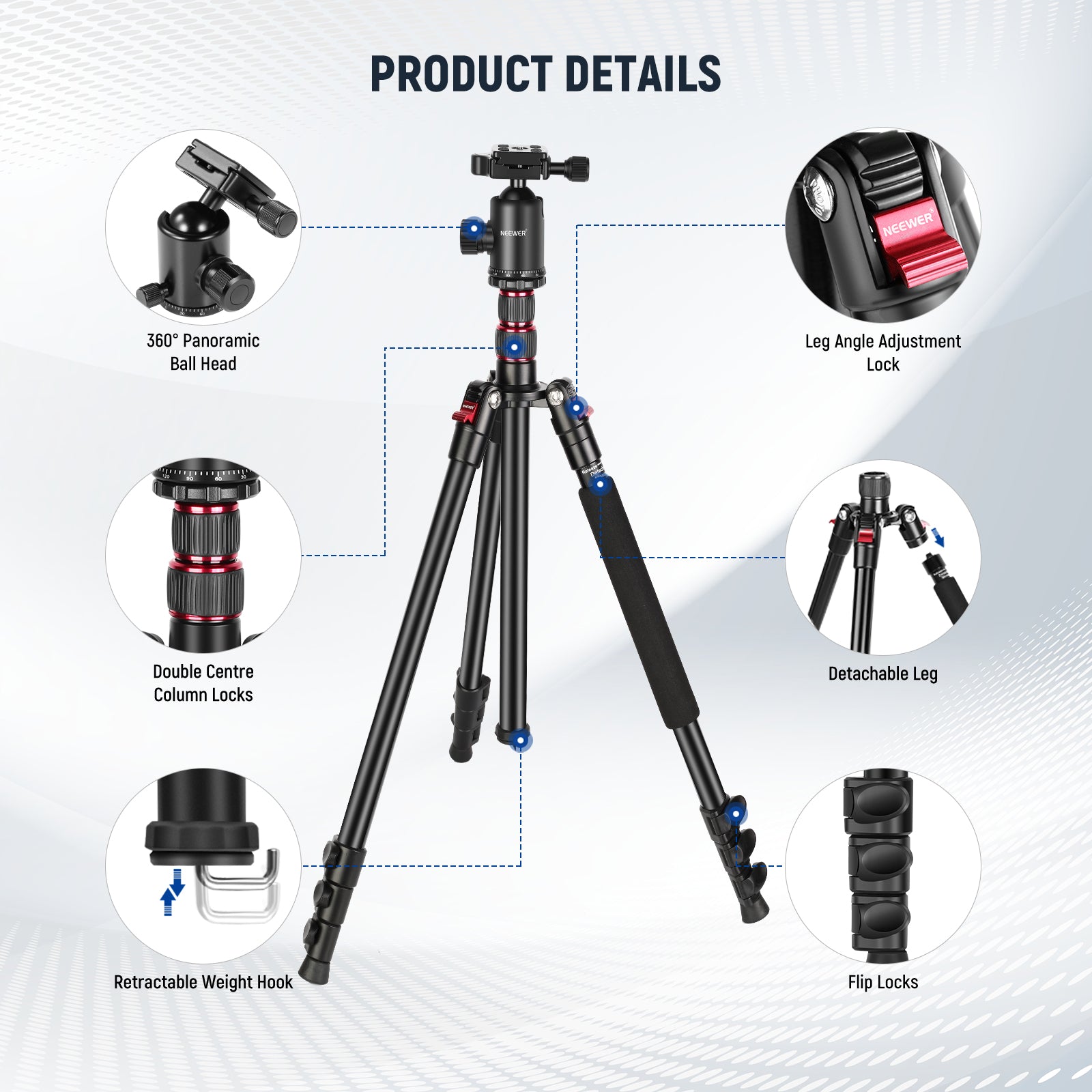 NEEWER TP77 77-Inch Lightweight Aluminum Camera Tripod & Monopod 2-in-1 with Quick Release Plate - Professional Photography, Vlogging, Travel & Outdoor Shooting