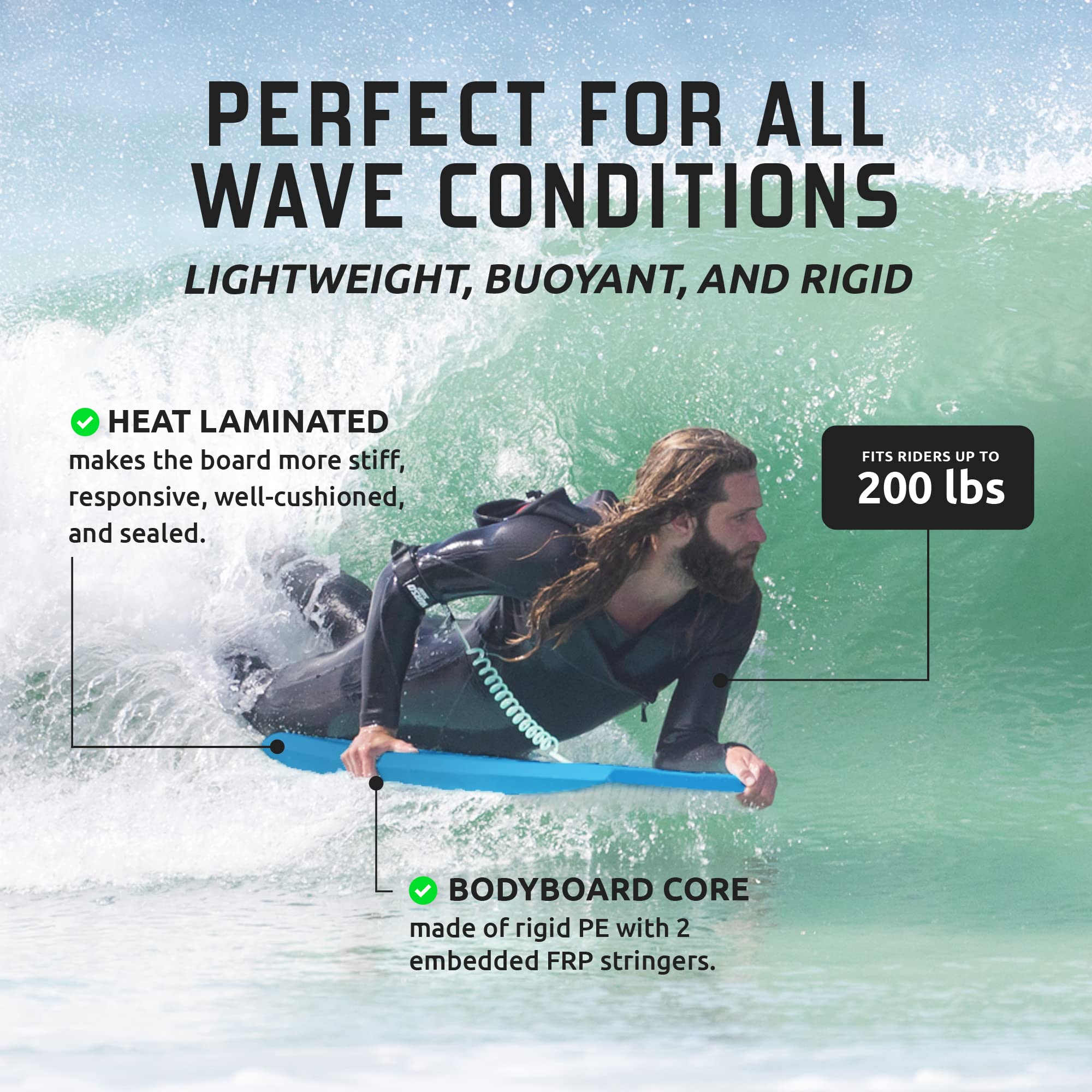 THURSO SURF 42'' High Performance Bodyboard for Beach & Pool - Lightweight PE Core, IXPE Deck, HDPE Bottom with FRP Stringers | Includes Double Swivel Surf Leash & Carrying Bag | Perfect for Wave Riding, Bodyboarding, and Water Sports