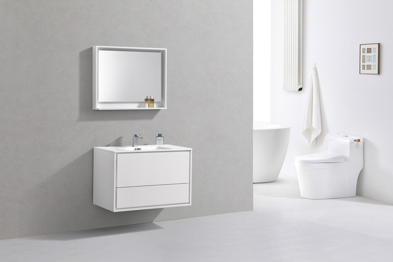DL36GW 36 Inch High Gloss White Wall Mount Modern Bathroom Vanity with Sink - Sleek Space-Saving Design for Small Bathrooms, Powder Rooms & Apartments