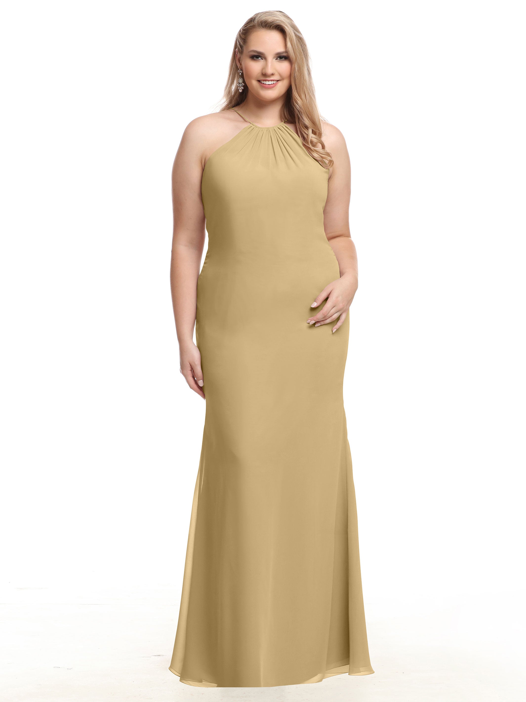 Elegant 80083 Fit and Flare Chiffon Bridesmaid Dress with Halter Neckline - Perfect for Weddings, Formal Events & Special Occasions
