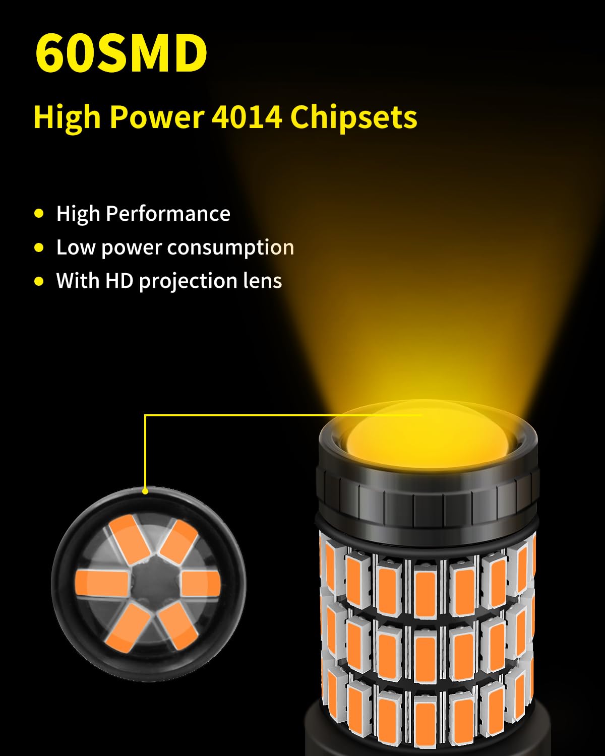 Amber Yellow 7443 7444 7440 T20 LED Bulbs with Projector Blinker - Compatible with Toyota 4Runner 2014-2021 Front Turn Signal & 2010-2021 Rear Turn Signal Lights - Super Bright LED Replacement - Pack of 2 - Perfect for Night Driving and Enhanced Visibility