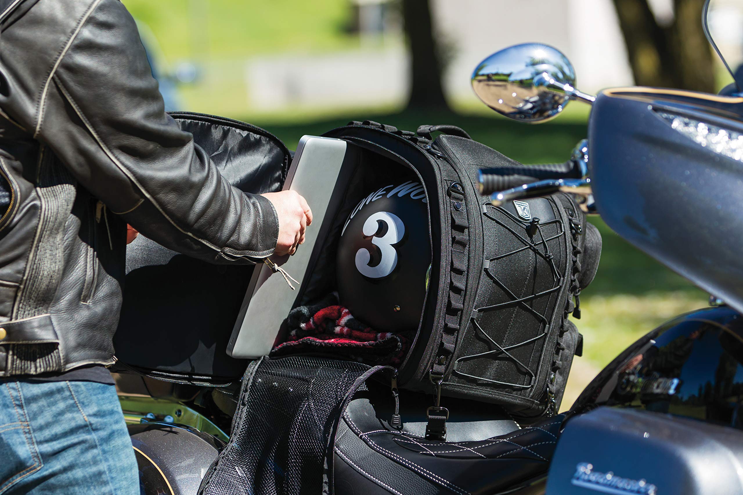 **Kuryakyn 5284 Momentum Road Warrior Motorcycle Travel Luggage – Weatherproof Seat/Trunk/Rack Bag with Sissy Bar Straps, Black – Ideal for Long-Distance Rides & Adventure Touring**
