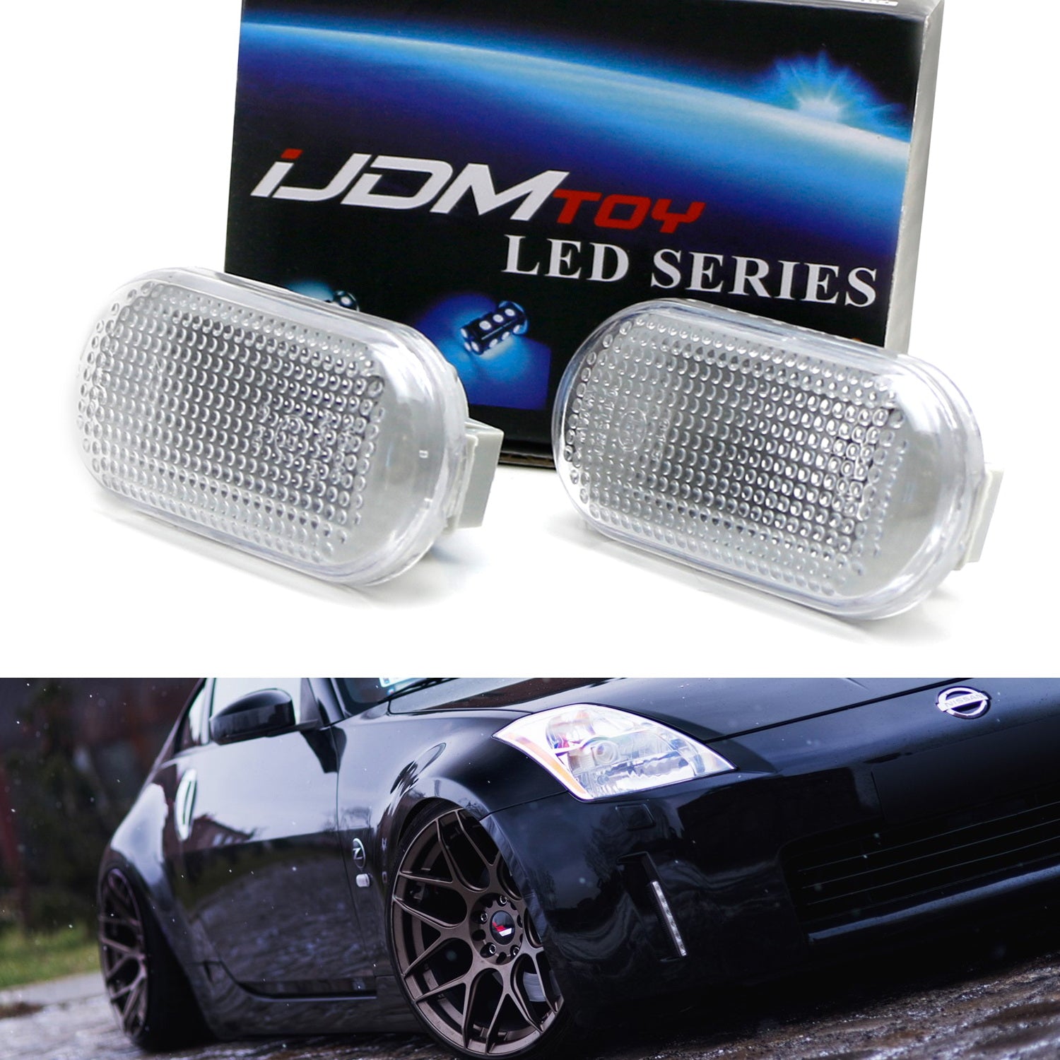 2005-2009 Nissan Fairlady Z Clear Side Marker Light Housing - OEM Replacement Fender Lamps for Improved Visibility & Style | Perfect for Night Driving & Car Customization