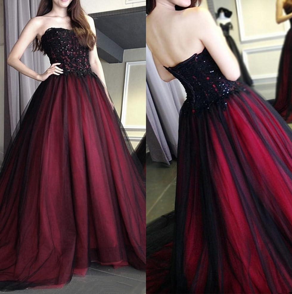 Elegant Gothic Beaded Black Lace Long Tulle Ball Gown Wedding Dress with Train - Sweetheart Neckline Prom Dress for Brides, Formal Events & Gothic Themed Parties