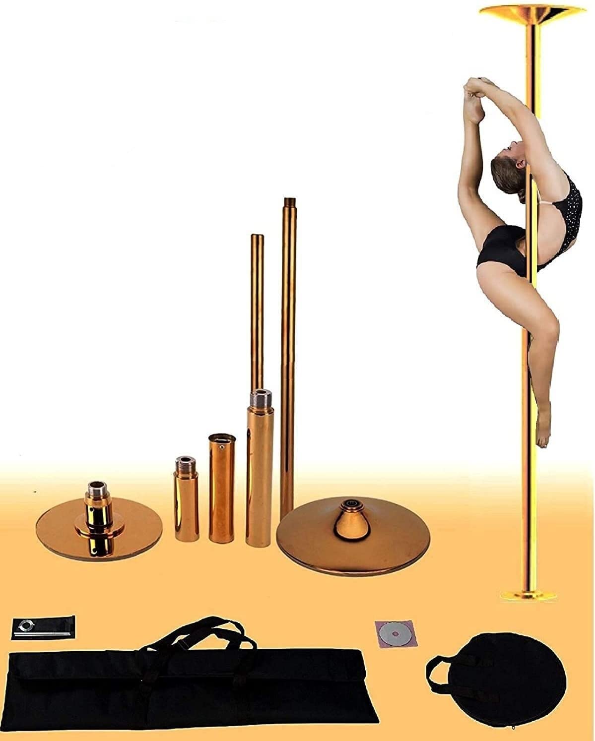 Professional 9FT Gold Dance Pole - Spinning & Static Stripper Pole for Home & Studio | Portable Removable Exotic Fitness Pole for Dance Workout, Pole Dancing Classes & Home Exercise