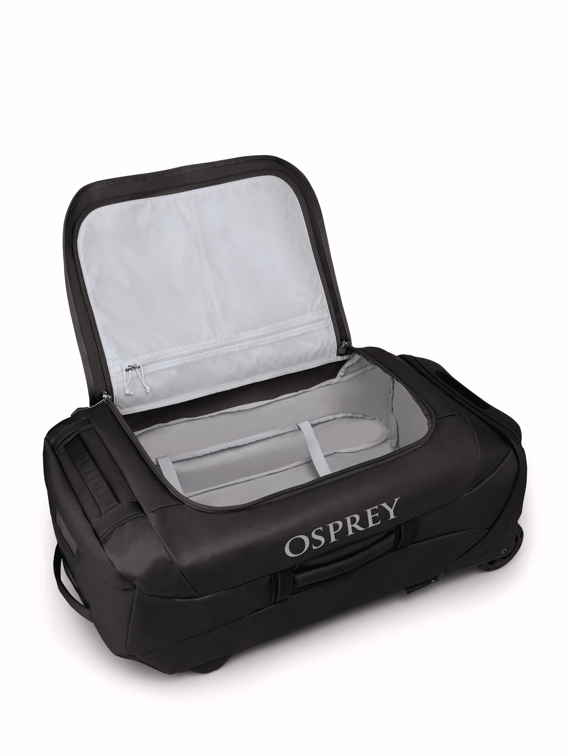 Osprey Transporter 90L Wheeled Travel Duffel Bag - Large Rolling Luggage for Air Travel, Camping & Adventure Trips - Durable Black Carry-On Duffel with Wheels