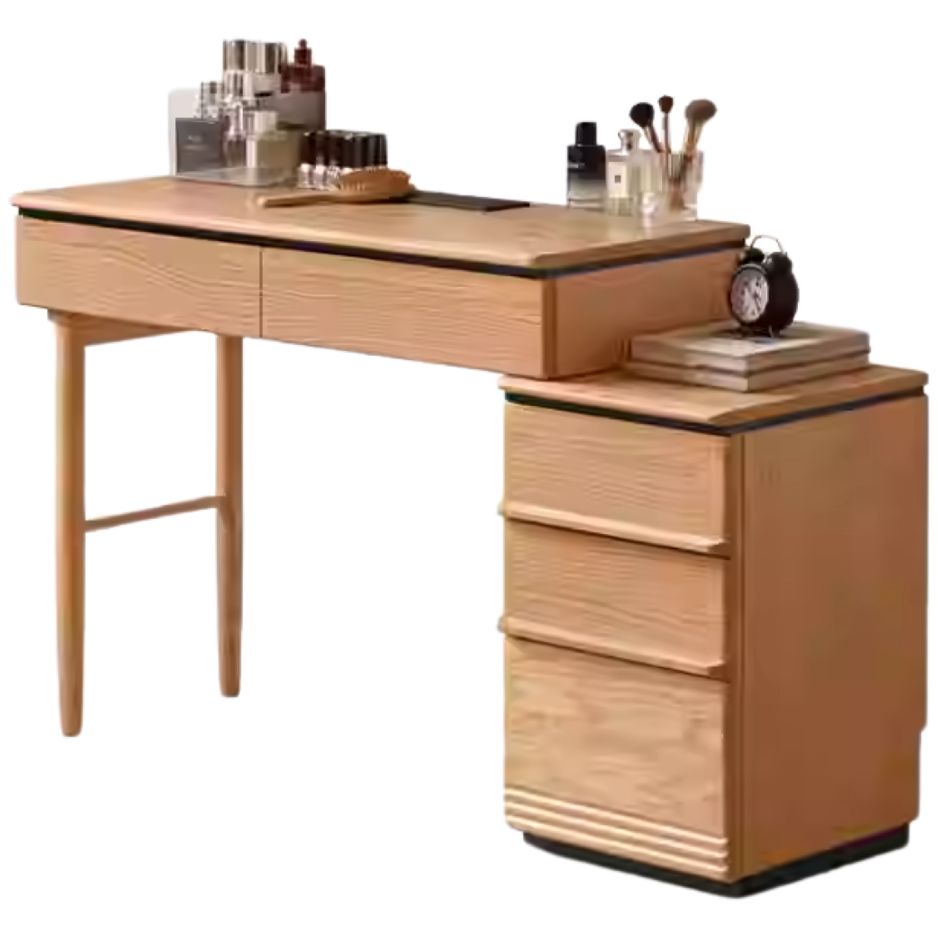 Modern Oak Solid Wood Retractable Dressing Table - Vanity Makeup Desk with Mirror for Bedroom & Home Decor