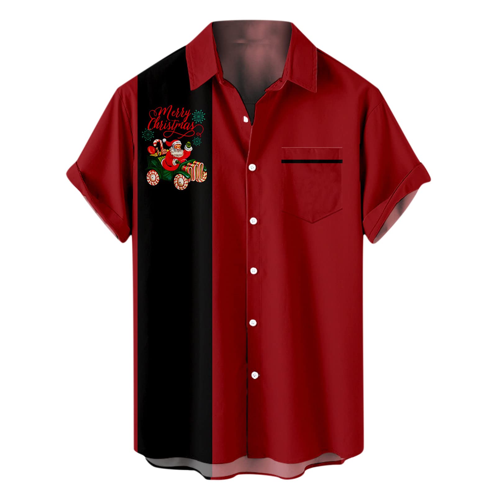 Men's Christmas Short Sleeve Shirts - Santa Print Holiday Party Dress Shirts | Cool & Stylish Button Down Tees for Festive Gatherings, Office Parties & Family Celebrations