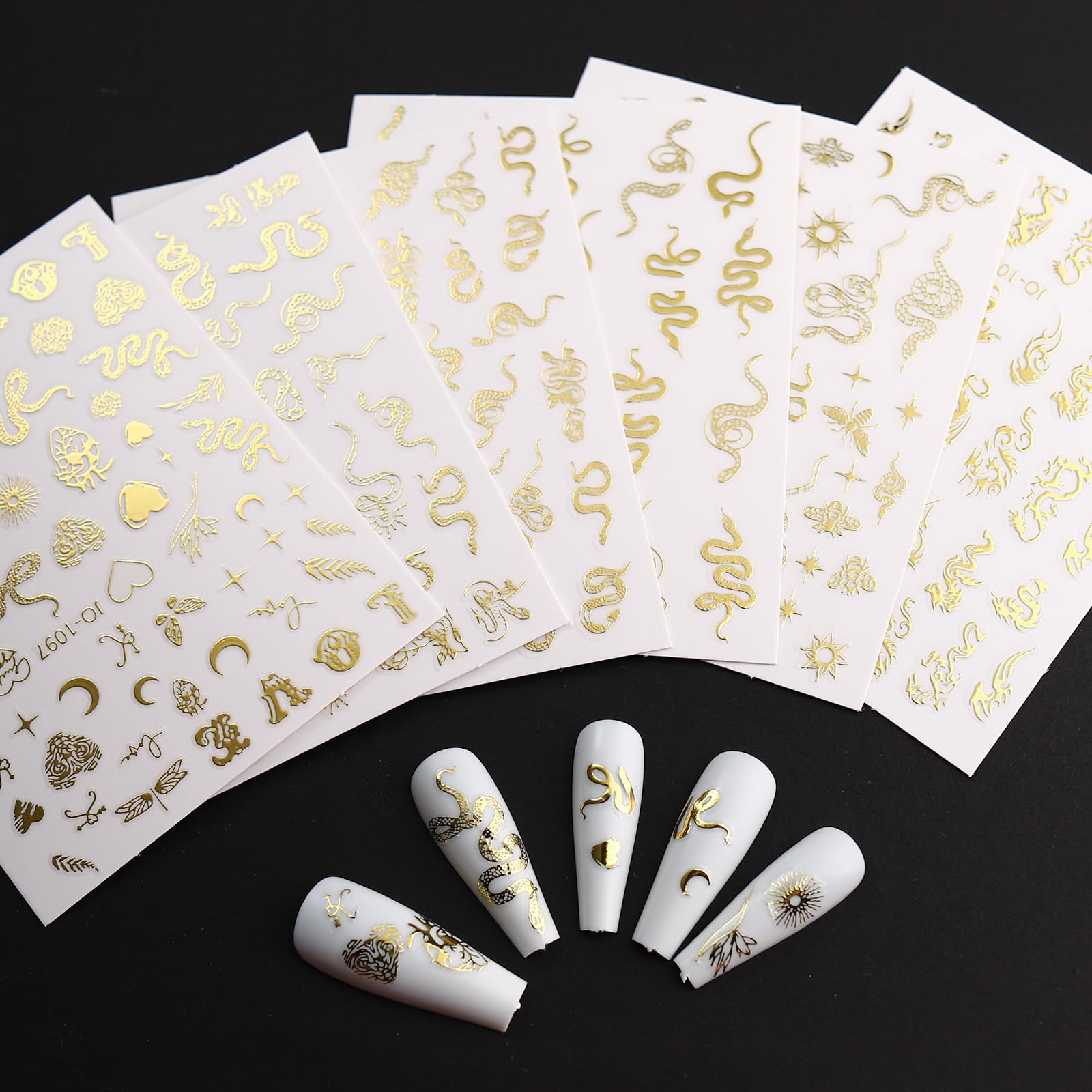 3D Gold Snake Nail Stickers - Luxury Holographic Designs for Women | Party & Wedding Nail Art