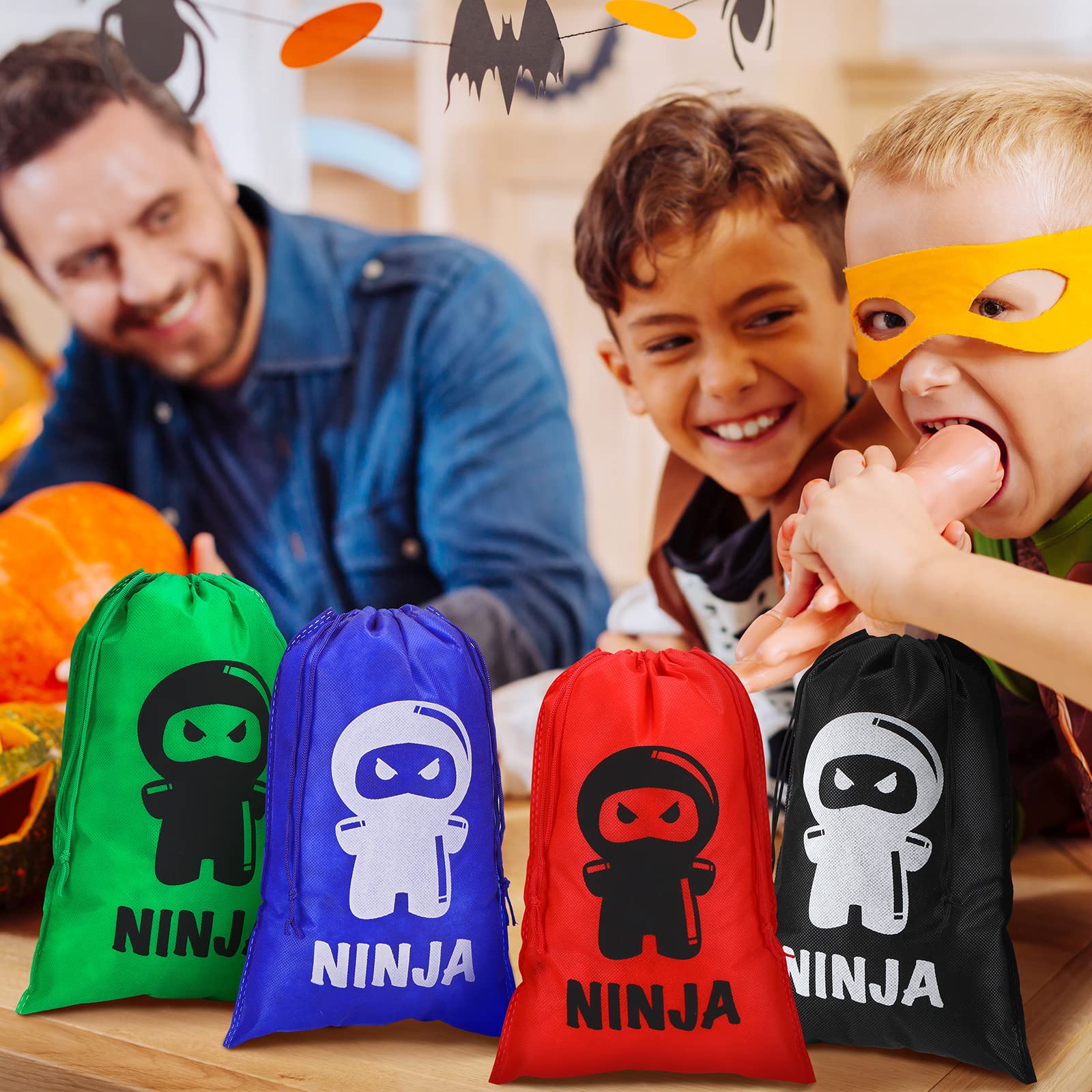Kingdder 24-Pack Reusable Ninja Warrior Party Favor Bags - Samurai Themed Drawstring Treat Bags for Candy & Goodies | Perfect for Birthday Parties, Halloween Favors & Themed Events