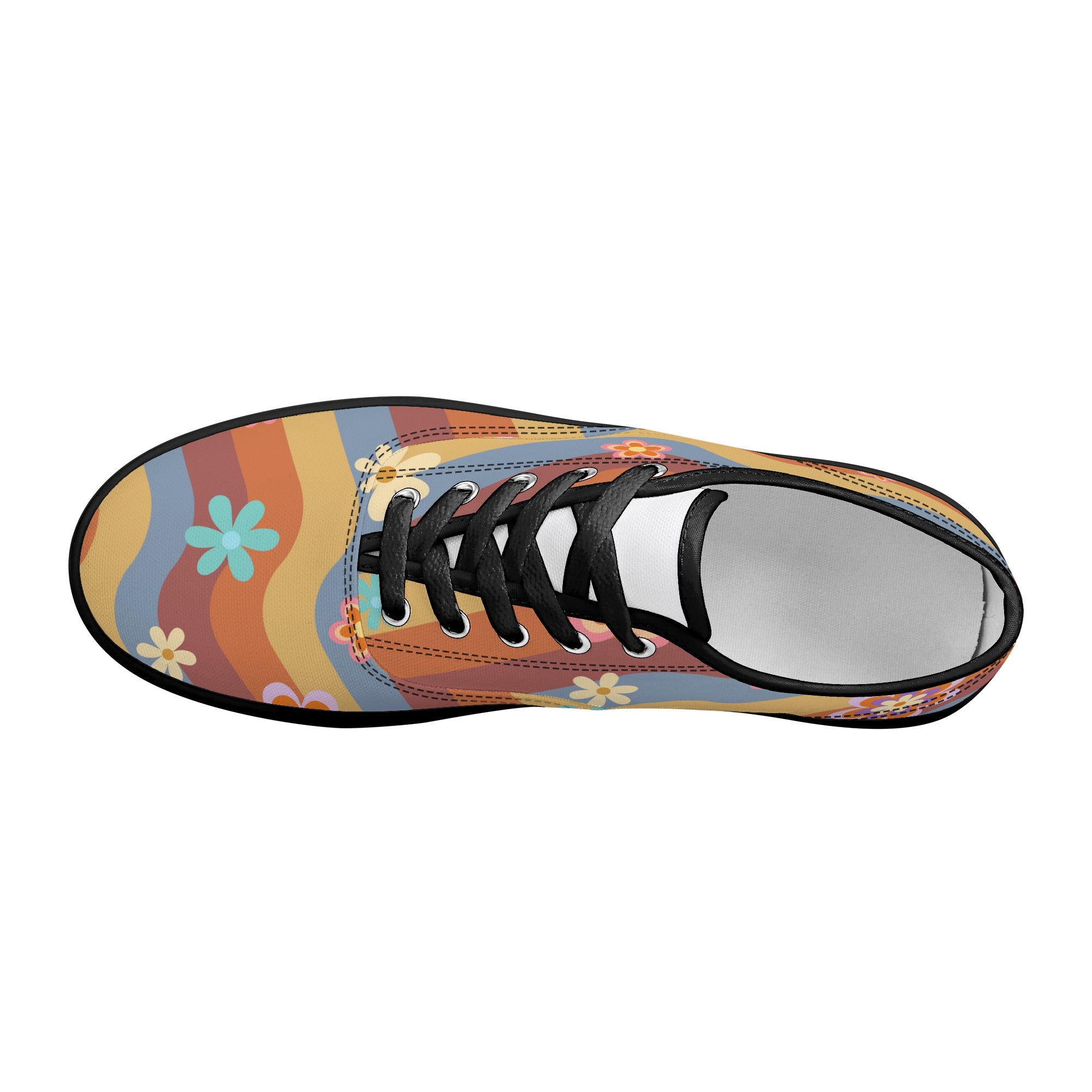 Women's Retro Floral Print Lace-Up Skate Sneakers - Vintage Hippie Style for Casual Wear & Street Fashion