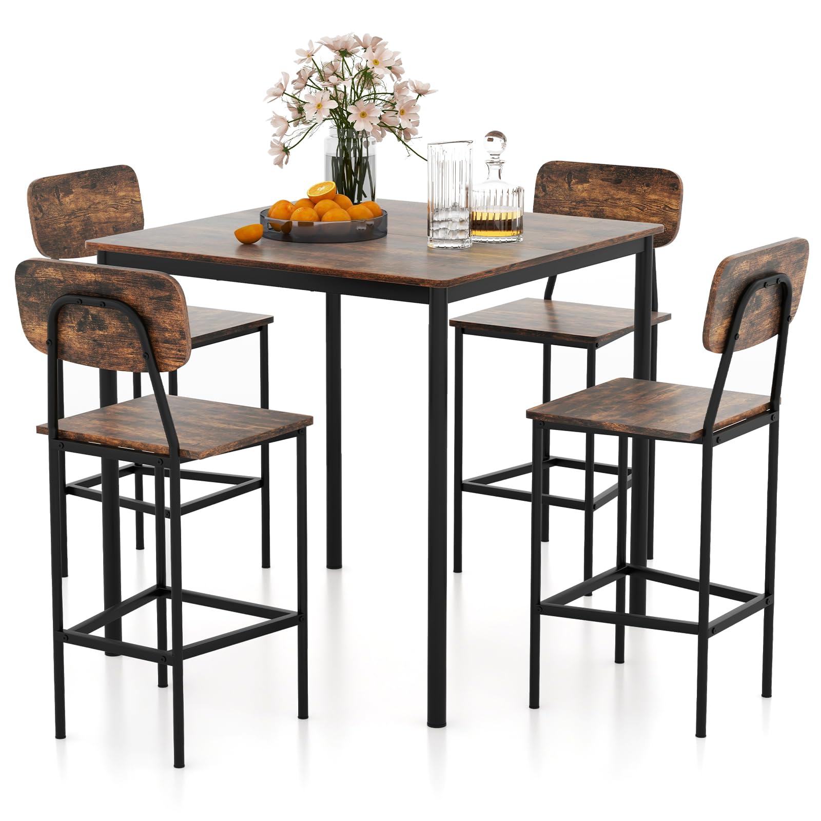 **Powerstone 5-Piece Industrial Counter Height Dining Set - Metal Frame Kitchen Table & 4 Bar Chairs for Pub, Restaurant, or Rustic Home Decor - Perfect for Small Spaces & Entertaining**