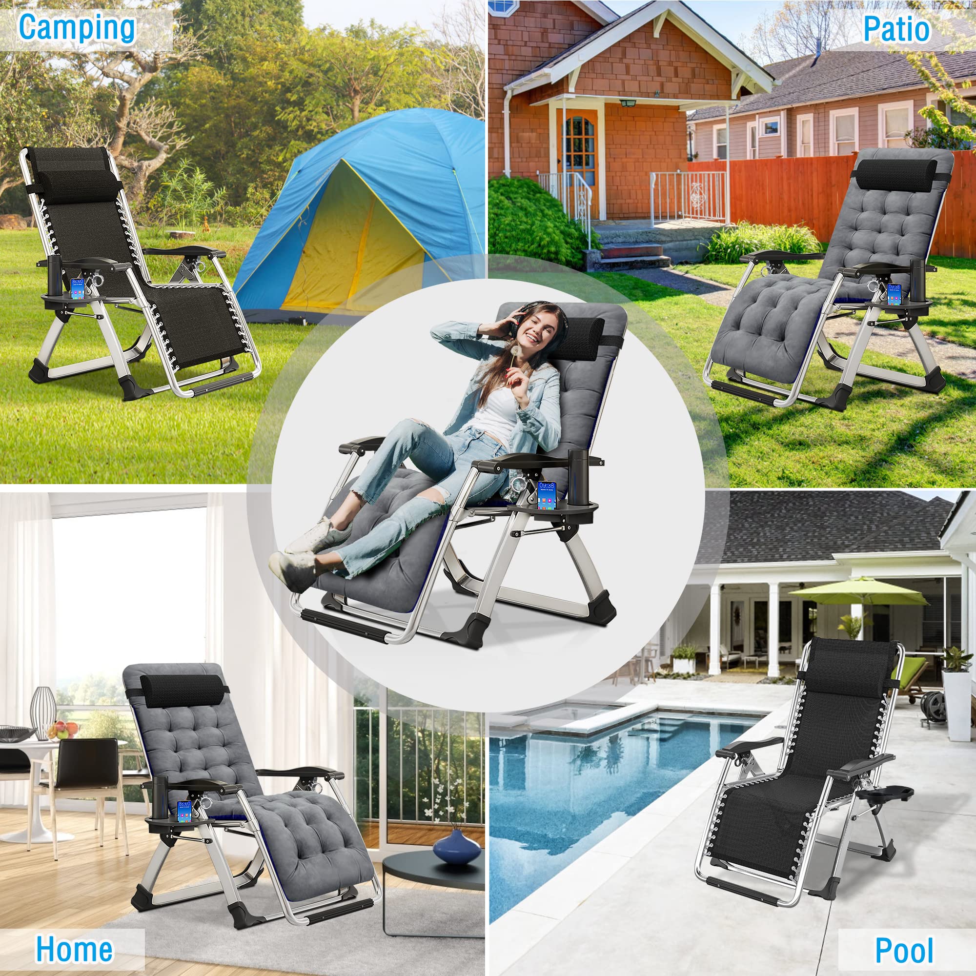 H&ZT 2 Pack Zero Gravity Reclining Chair with Removable Cushion, Adjustable Headrest & Footrest - Heavy Duty 440 lbs Capacity - Perfect for Patio, Poolside, Beach, Camping & Backyard Relaxation