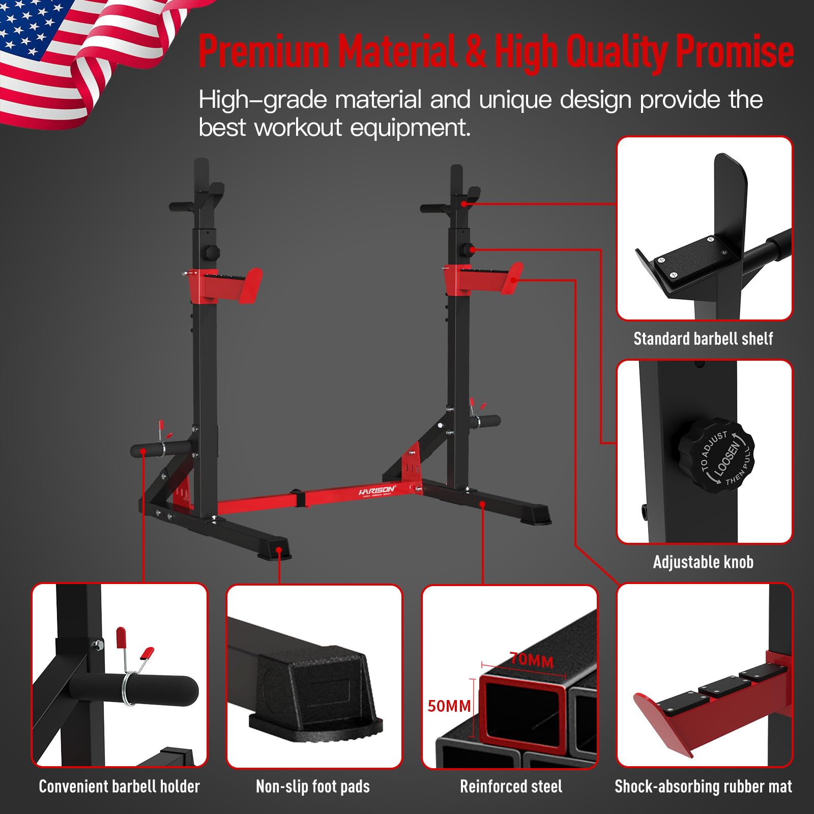 HARISON Heavy Duty Squat Rack & Power Cage - Adjustable Bench Press Rack for Home Gym, Multi-functional Weight Lifting Equipment with Barbell Storage | Perfect for Strength Training, CrossFit & Home Workouts