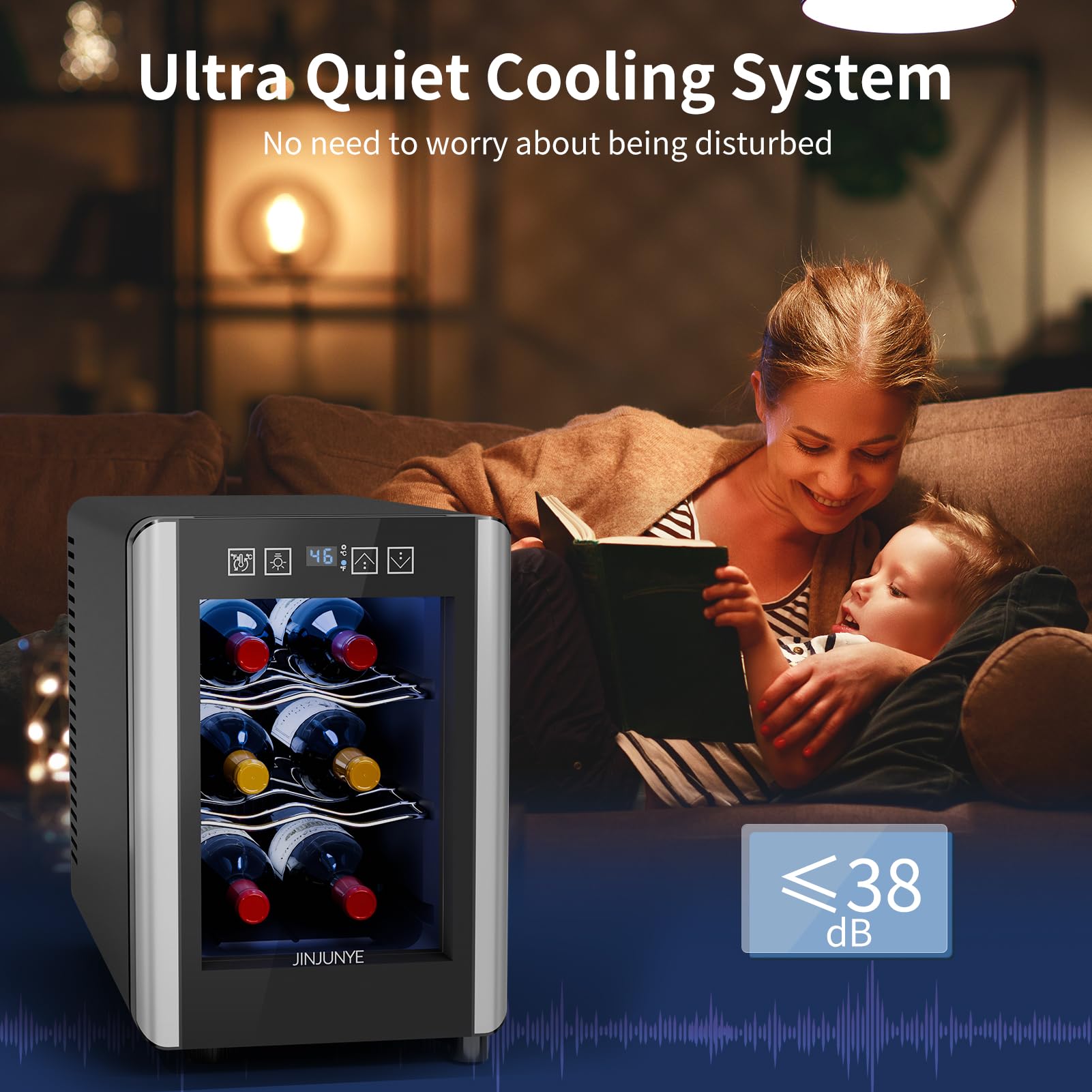 6 Bottle Wine Cooler with Digital Temperature Control (46-65℉) - Compact Countertop Wine Fridge, Freestanding Mini Wine Cellar with Glass Door - Perfect Gift for Wine Lovers - Ideal for Home, Office or Bar Use