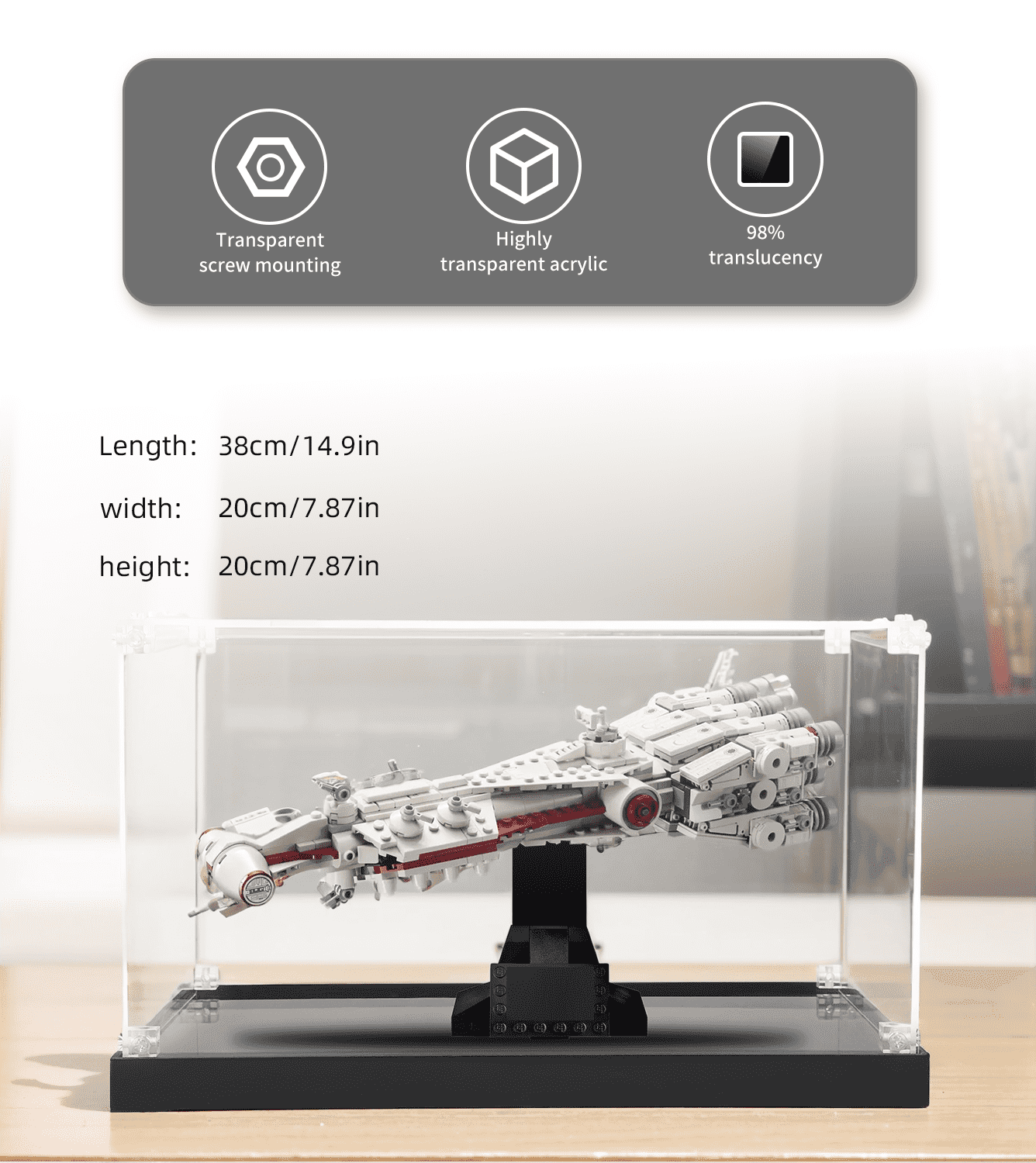 Star Wars LEGO Tantive IV 75376 Display Case - Premium Acrylic Protection for Collectible Sets | Perfect for Showcase, Dust Protection & Home Decor