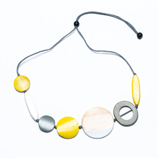 Stylish Yellow Mixed Shape Adjustable Wooden Necklace for Women - Perfect for Casual Wear, Boho Fashion & Gift Giving