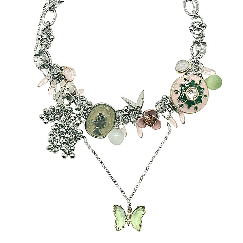 ALONEMOON Punk Butterfly Necklace for Women - Titanium Steel Choker with Spring Design - Perfect for Gothic Fashion, Rock Concerts & Alternative Style Outfits