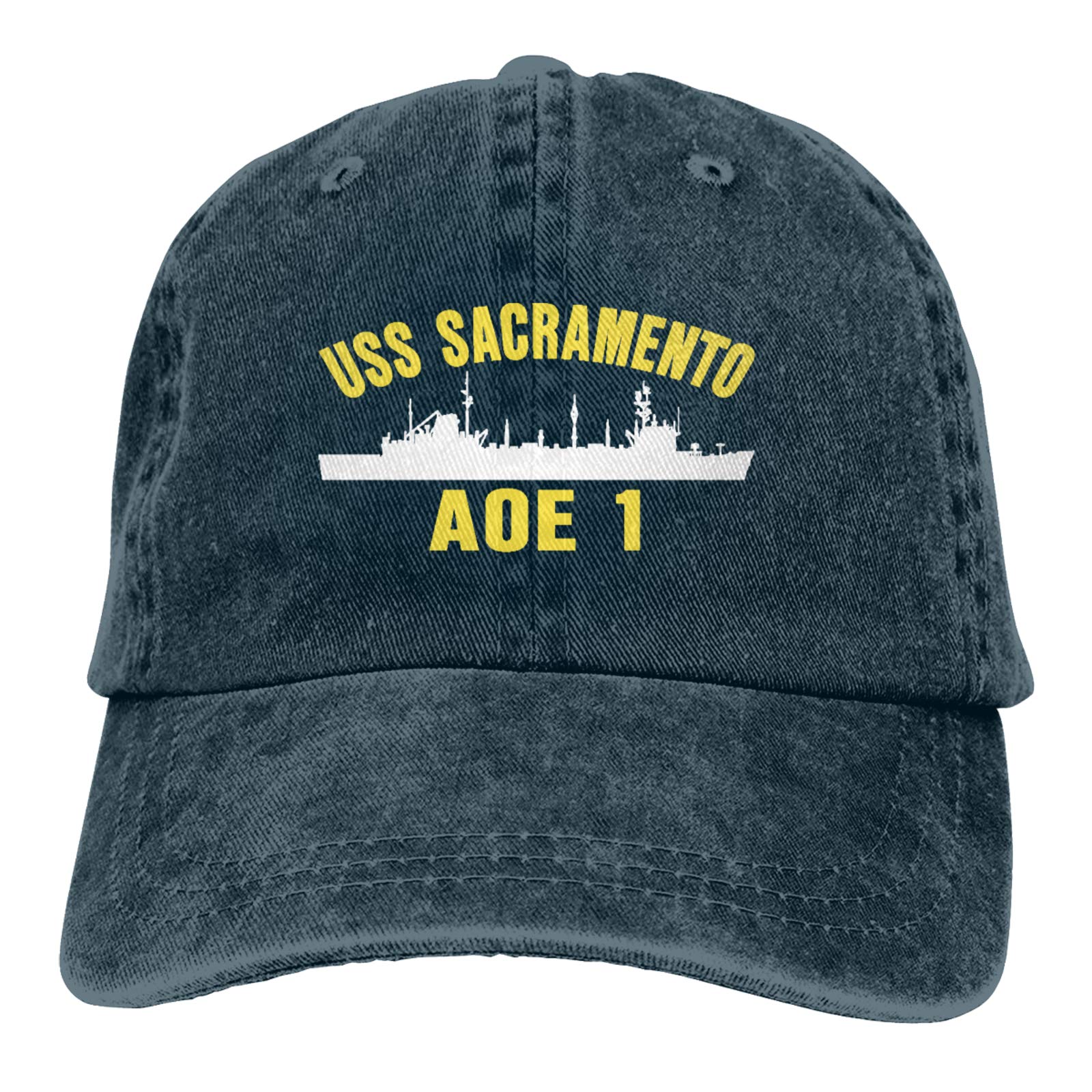 USS Sacramento AOE-1 Vintage Denim Dad Hat - Adjustable Baseball Cap for Men & Women - Perfect for Outdoor Activities, Casual Wear & Patriotic Events