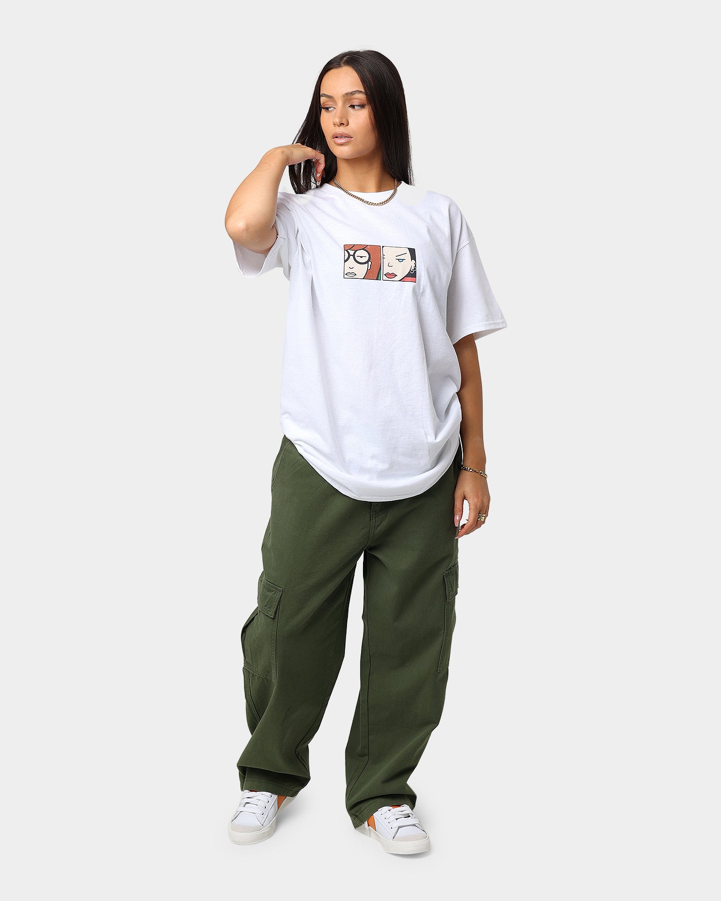 American Thrift X Daria Girls' White Graphic T-Shirt - Casual Cotton Tee for Everyday Wear & Street Style Outfits