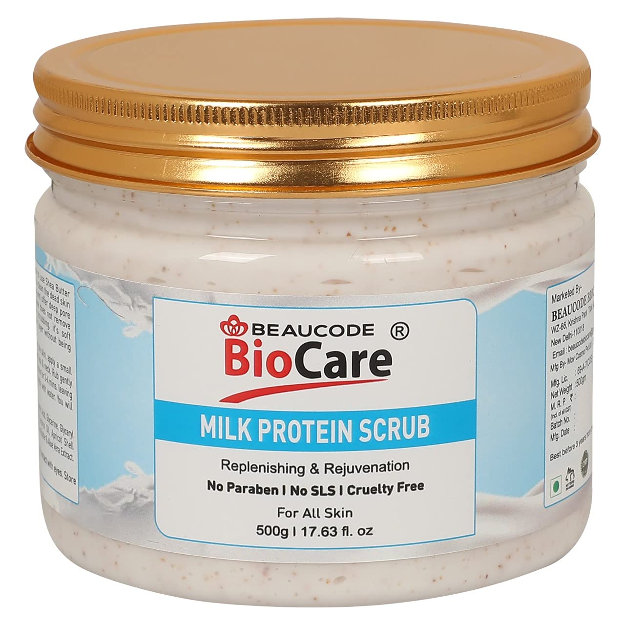 Beaucode BioCare Milk Protein Face Scrub - 500g Exfoliating Cleanser for Women & Men | All Skin Types | Paraben-Free, SLS-Free, Sulfate-Free & Cruelty-Free | Gentle Daily Exfoliation for Smooth, Glowing Skin