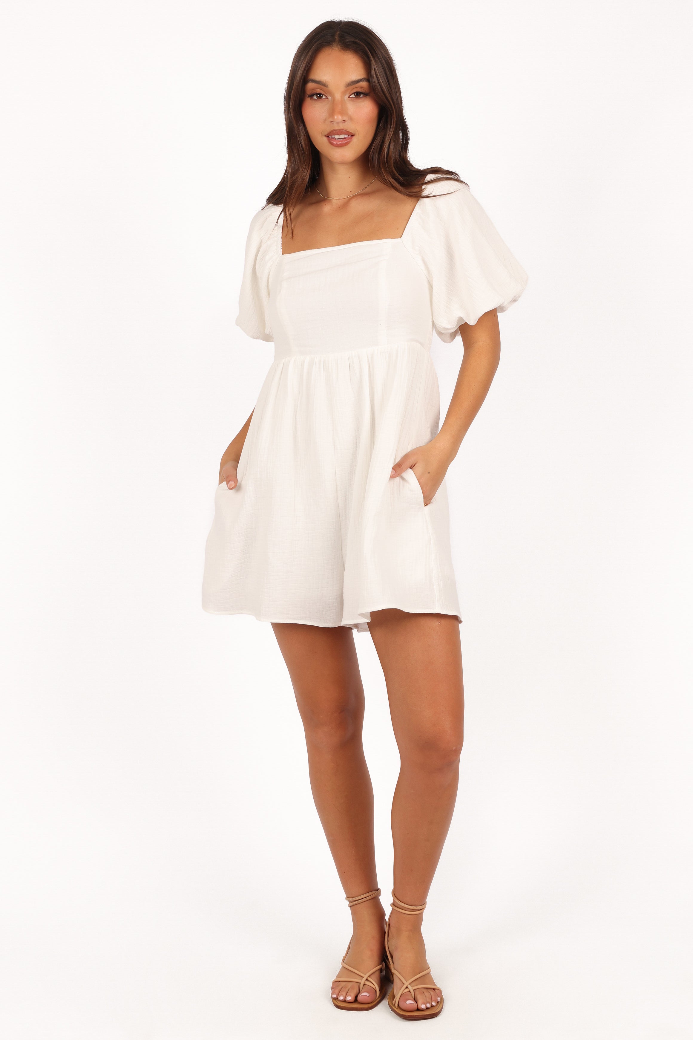 Elise Romper for Women - White Floral Summer Jumpsuit - Casual & Boho Style Outfit for Beach, Vacation, and Outdoor Activities