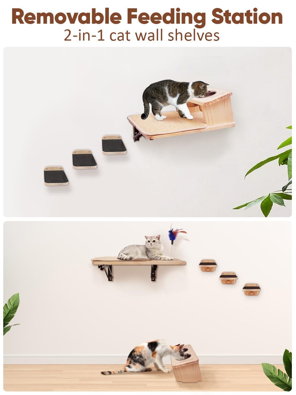 Wall-Mounted Cat Shelves with 3 Climbing Steps - Pet Feeding Station, Hammock & Perch Set - Durable Cat Wall Furniture for Climbing & Scratching - Perfect for Small Spaces & Cat Exercise