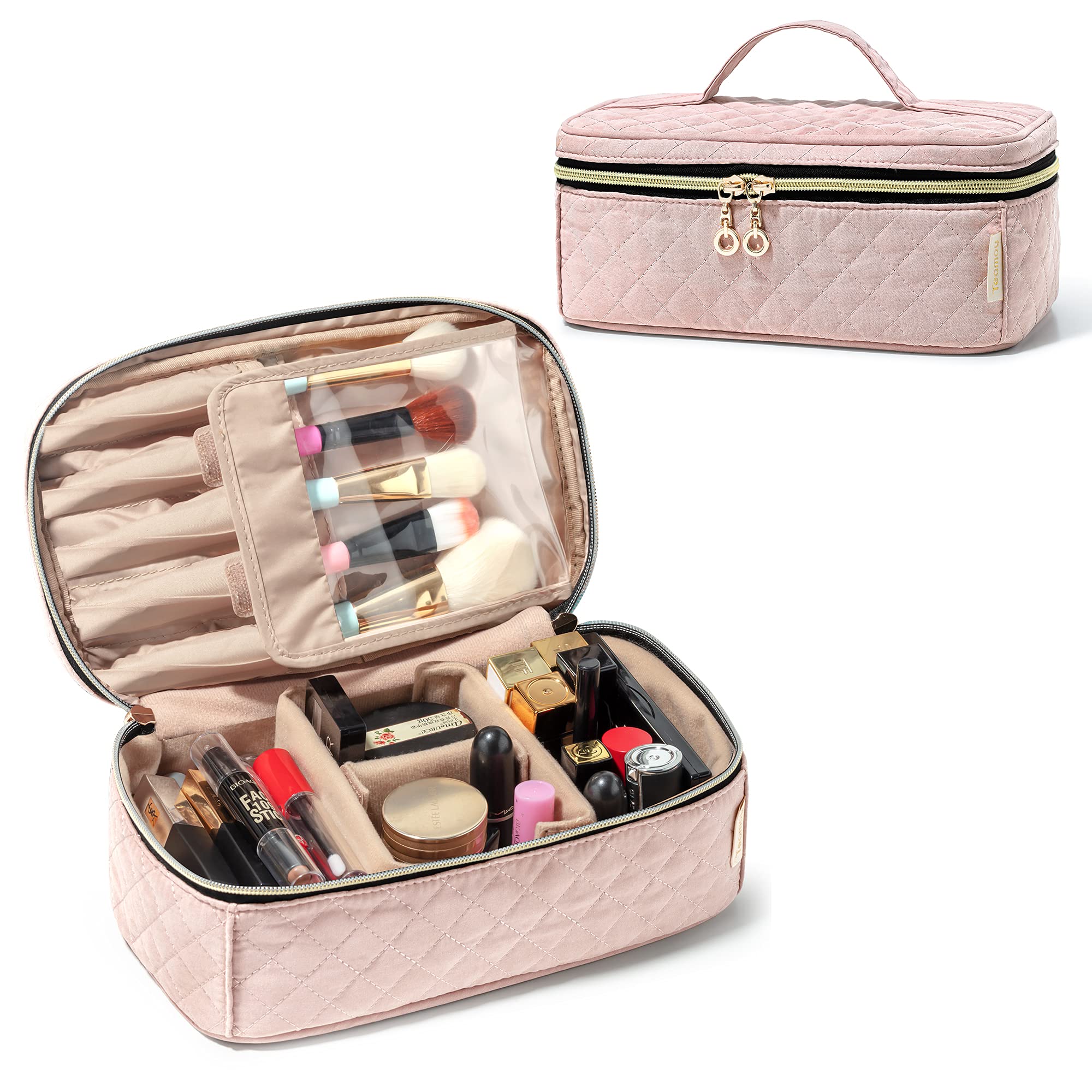 Teamoy Travel Makeup Brush Case – Portable Cosmetic Organizer Bag with Handle for Makeup Brushes (Up to 9 Inch) & Beauty Essentials, Medium Size, Misty Rose (Bag Only) – Perfect for Travel, Home Storage & Professional Makeup Artists