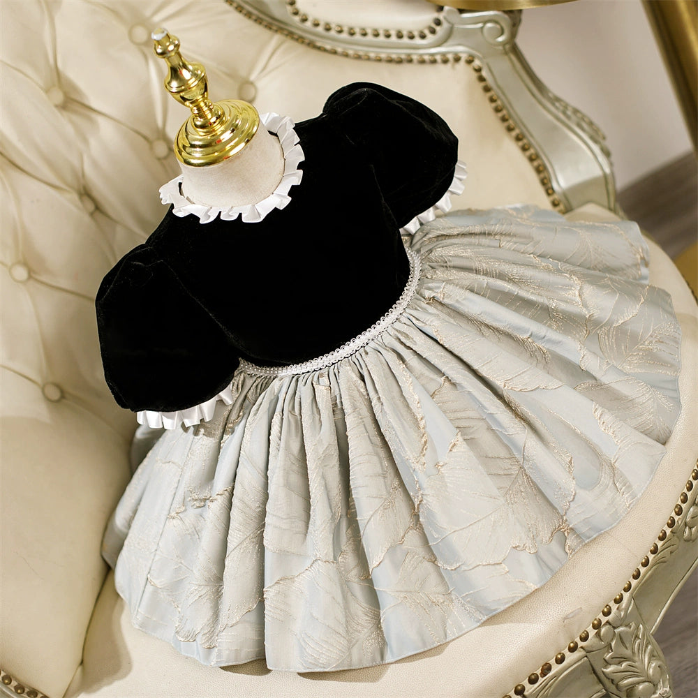 Black Princess Round Satin Flower Girl Dress - Elegant Formal Occasion Wear for Weddings, Parties & Special Events