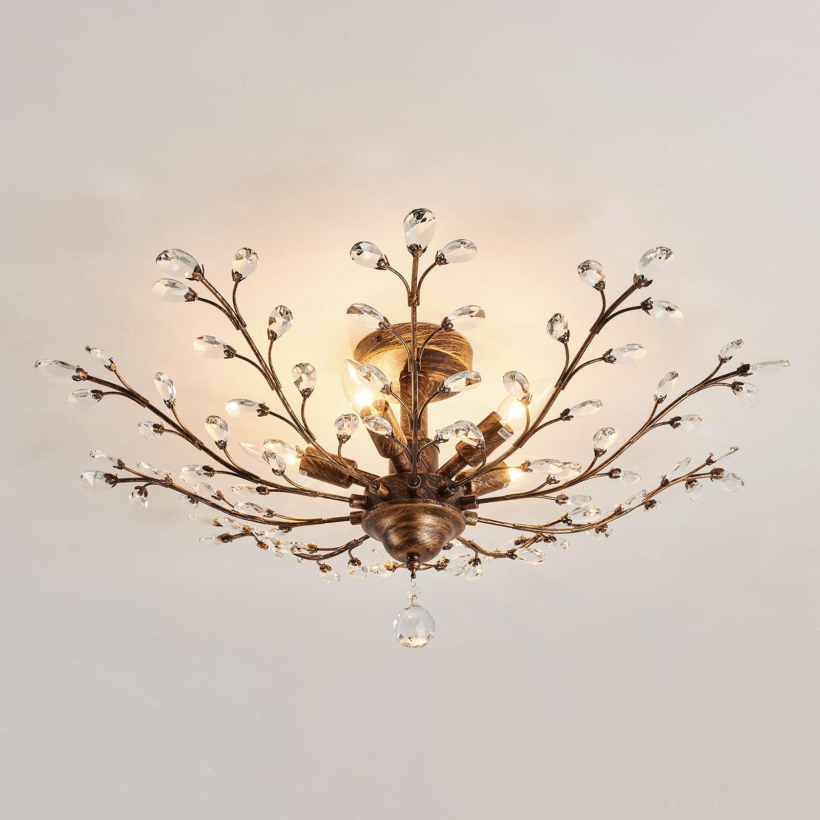 Vintage Crystal Chandelier 5-Light Modern Bronze Ceiling Fixture - Farmhouse Lighting for Kitchen, Dining Room, Living Room, Bedroom, Hallway & Foyer | Perfect for Rustic Home Decor & Wedding Venue Lighting