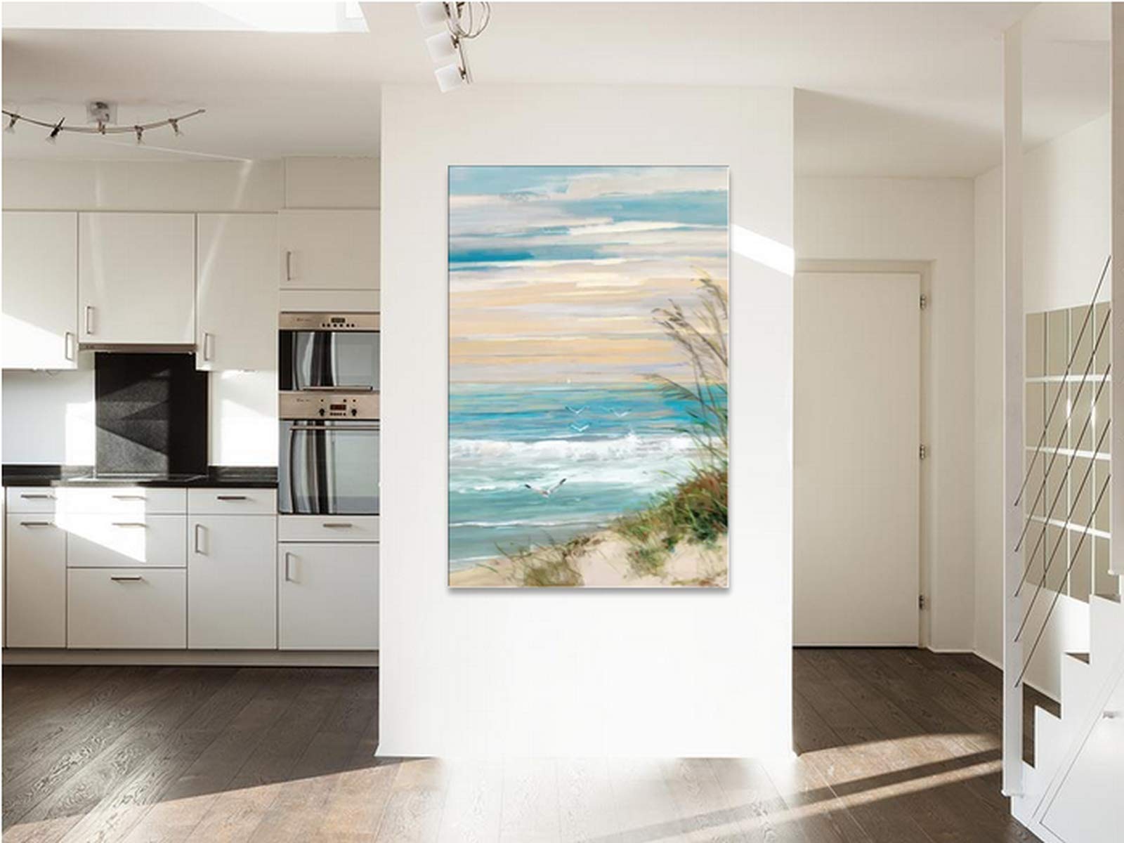 TIMUBA Beach Canvas Wall Art - 'Beach at Dusk' Seascape Painting | Framed Coastal Artwork for Bathroom & Home Decor | Ready to Hang 28x40 Inch | Perfect for Living Room, Bedroom & Beach House Decor