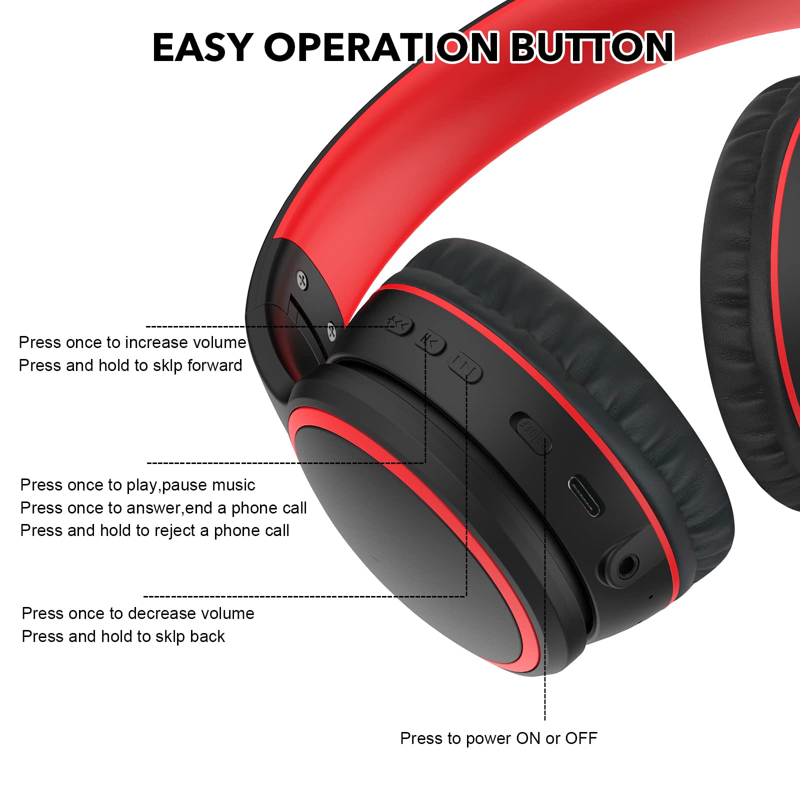 RORSOU B10 Wireless Bluetooth Over-Ear Headphones with Microphone - Lightweight Foldable Design, 50H Playtime, Deep Bass, Bluetooth 5.3 - Perfect for Travel, Work, Gaming & Music (Black)