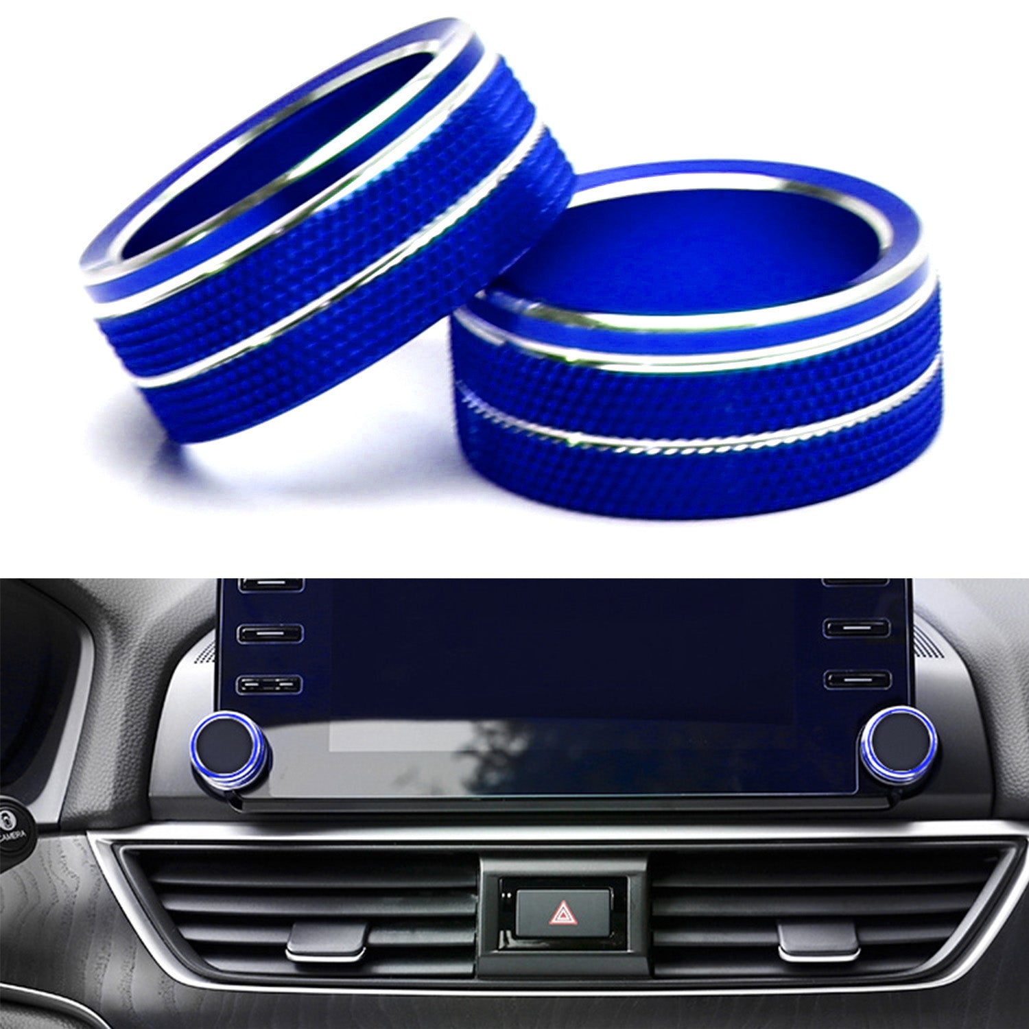 2-Piece Blue Stereo Audio Volume Control Switch Knob Ring Covers for 2018-2022 Honda Accord - Perfect for Car Audio Upgrade & Interior Customization
