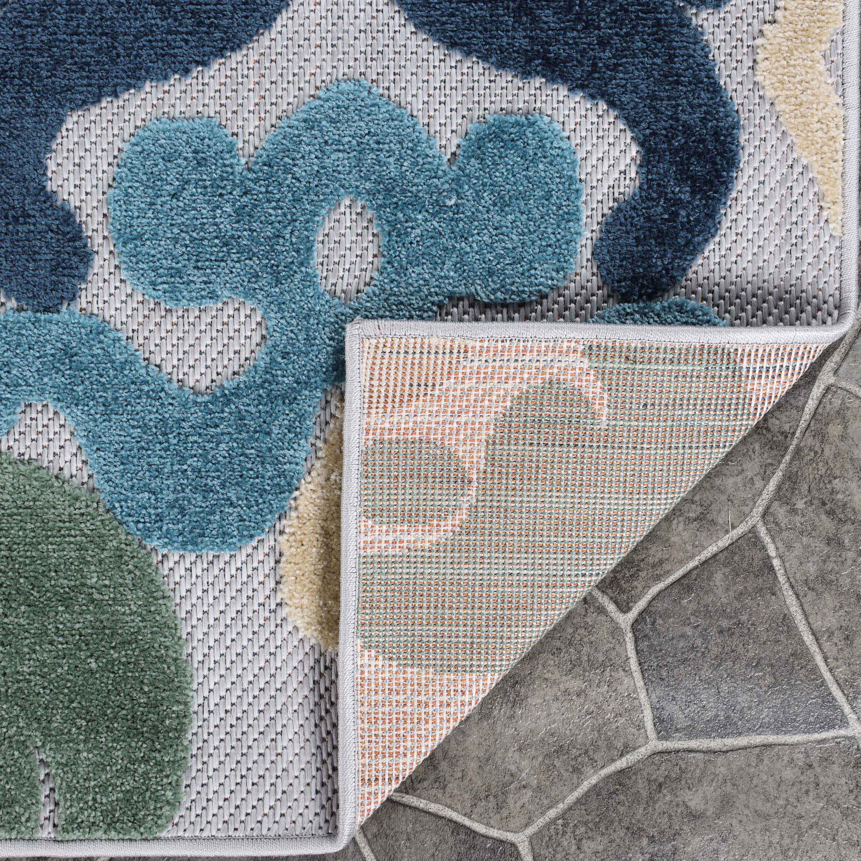 Lowell Traditional Damask Indoor/Outdoor Area Rug - Non-Slip, Waterproof, Durable - Perfect for Living Room, Patio, Deck & Sunroom Decor