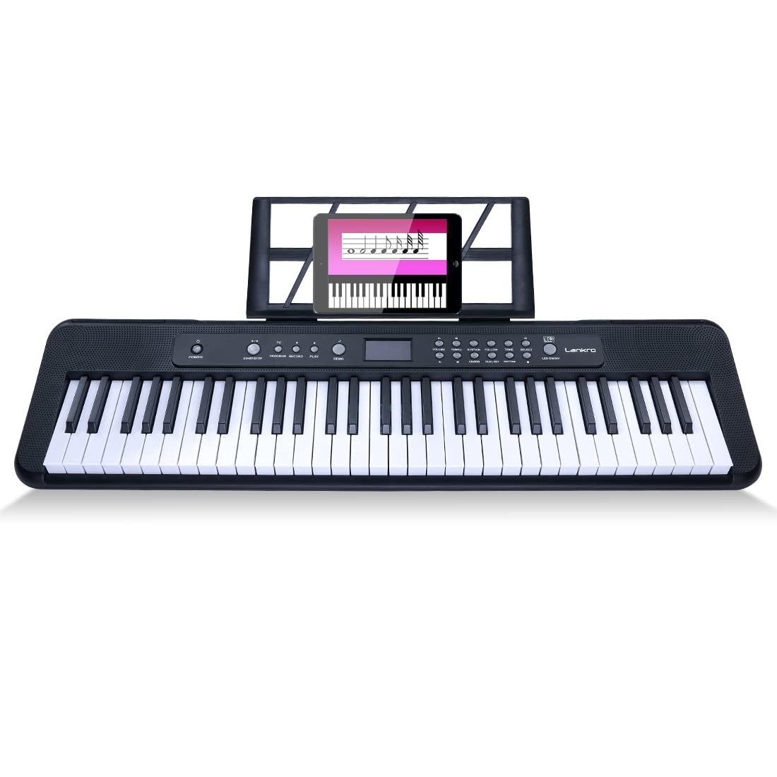 61-Key Electric Keyboard Piano Kit with Lighted Keys, LCD Display, Microphone & Accessories - Perfect for Beginners, Home Practice & Music Education (Black)