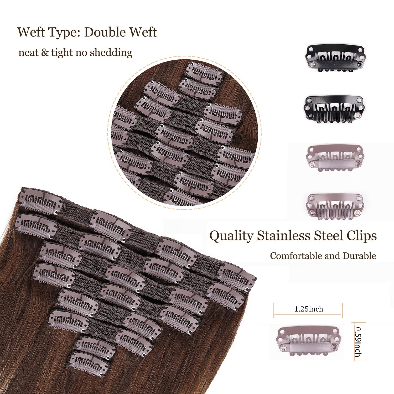Clip-In Human Hair Extensions 16 Inch 8pcs 120g - Chocolate Brown to Caramel Blonde Ombre (#4/27 T4) with 20 Clips | Real Remy Hair for Volume & Length | Perfect for Parties, Weddings & Daily Styling
