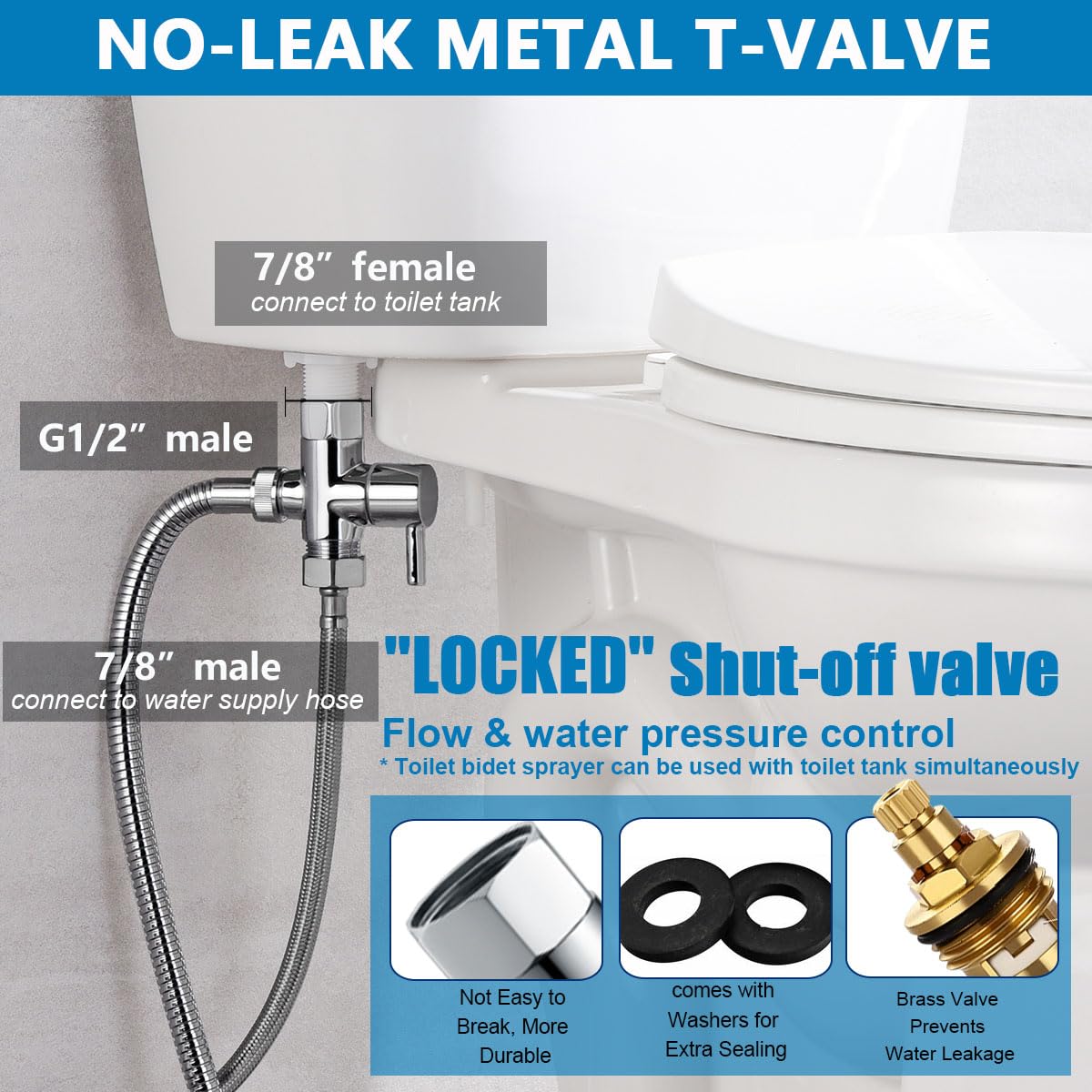 Brass Handheld Bidet Sprayer for Toilet - All Metal Diaper Sprayer with Backflow Preventer & Adjustable Water Jet - 7.2