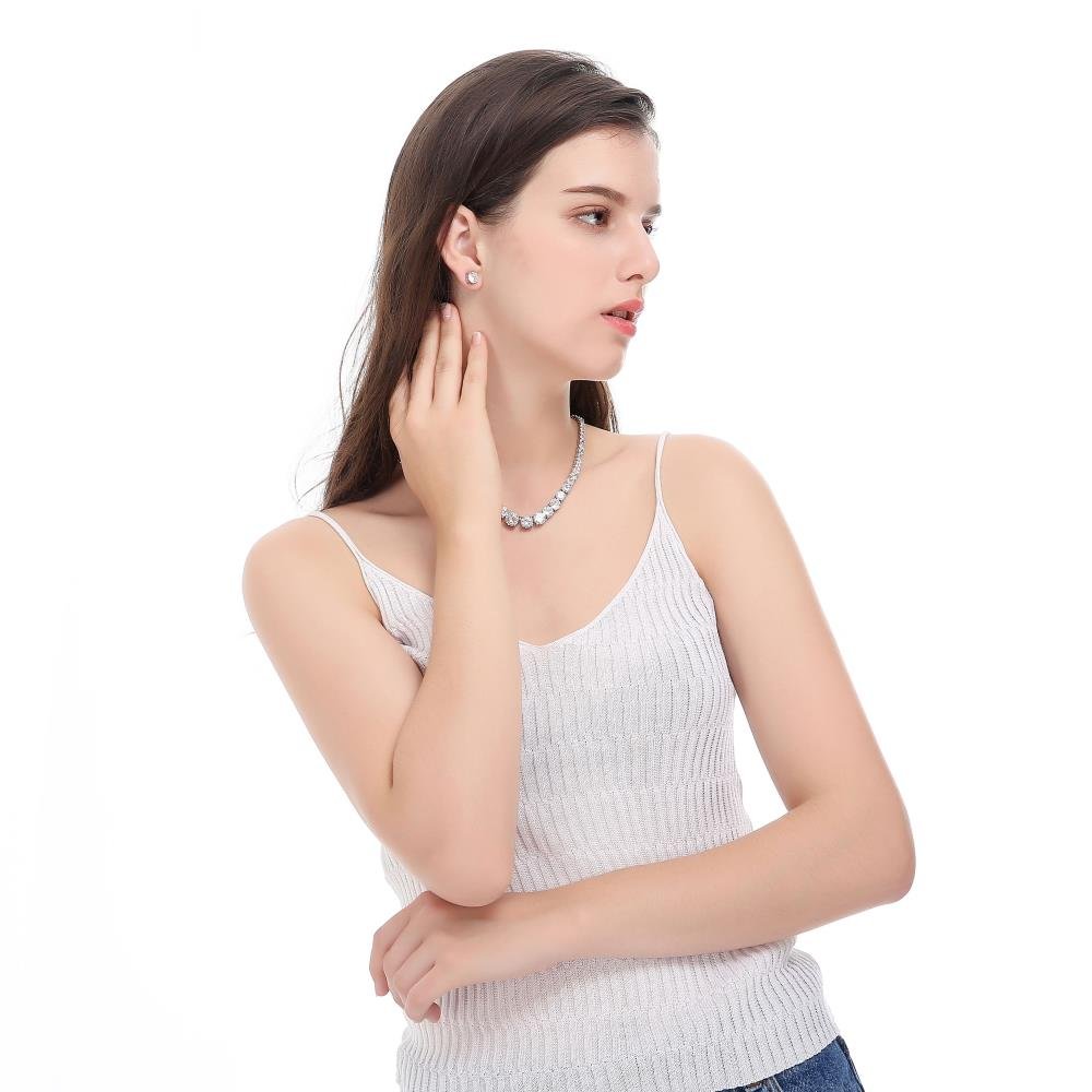 Rhodium Plated Zircon Bridal Wedding Jewelry Set for Women - Elegant Necklace & Earrings Set, Perfect Gift for Mom, Valentine's Day, Birthday & Anniversary | Wedding Accessories, Formal Occasions, Date Night Jewelry