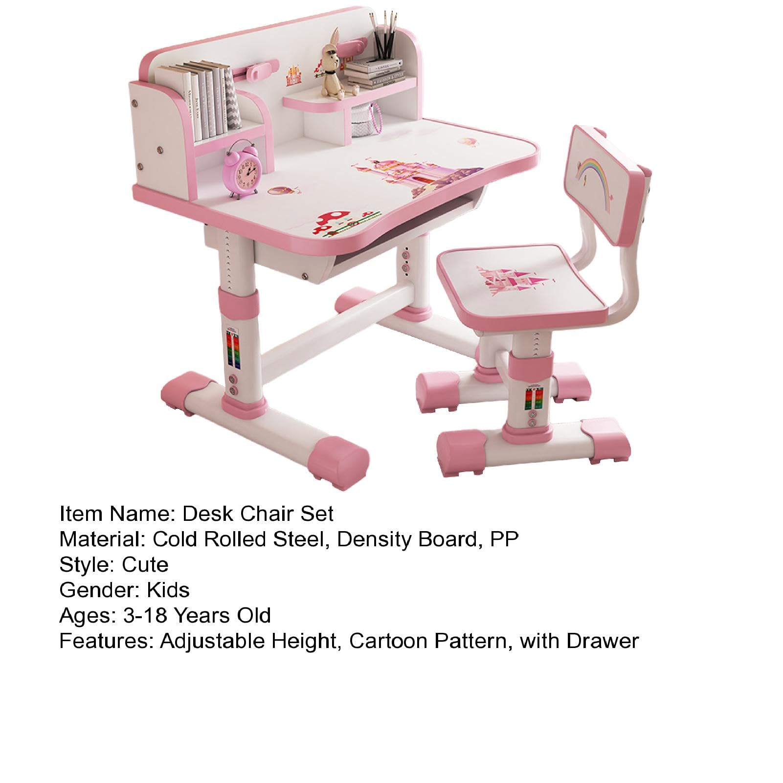 Adjustable Kids Desk and Chair Set - Ergonomic Study Table for Children with Book Stand & Sitting Corrector, Partition Design - Perfect for Homework, Reading & Online Learning (Pink)