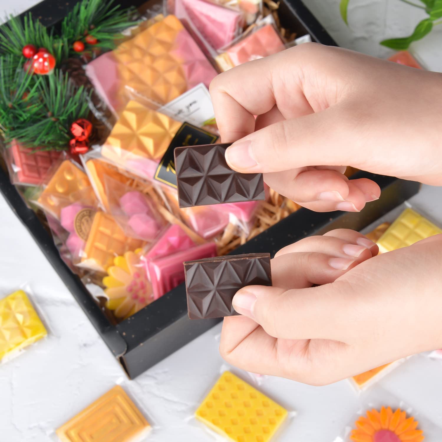 4-Piece Silicone Break Apart Candy Molds Set - Mini Chocolate Bar & Wax Melt Molds (A+B) for DIY Candy Making, Baking & Home Crafts - Perfect for Valentine's Day, Birthday Parties & Holiday Treats