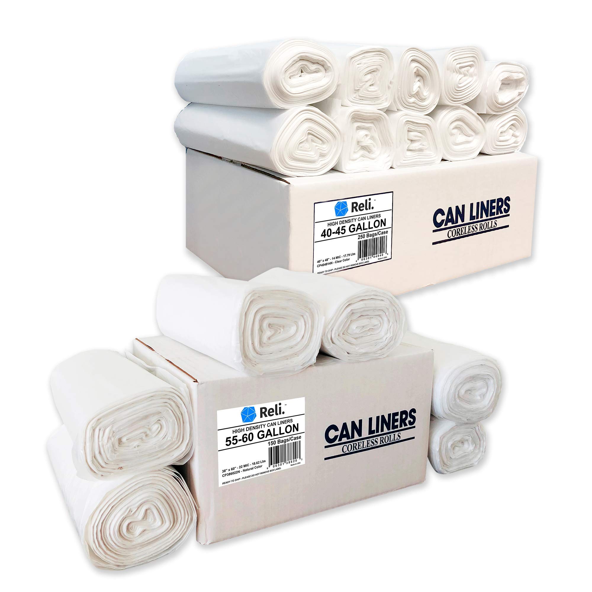 55 Gallon Heavy Duty Trash Bags - 150 Count & 40-45 Gallon Extra Strong Garbage Bags - 250 Pack | Large Capacity for Home, Office, Commercial Use | Ideal for Kitchen, Yard Waste, Construction Debris