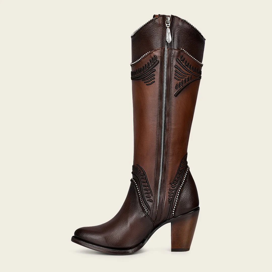 **3F82RS Women's Brown Western Cowgirl Knee High Boots - Genuine Cowhide Leather - Perfect for Rodeo, Country Dancing & Fashion Outfits**