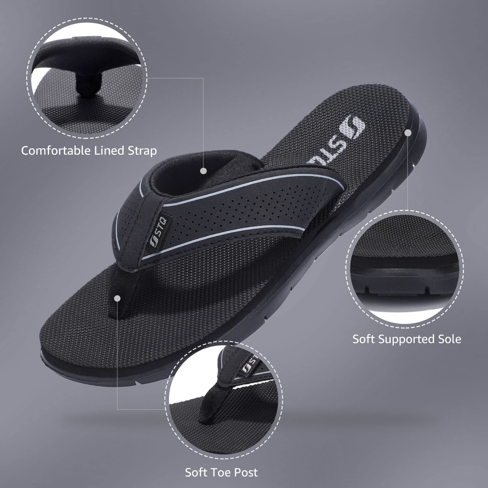 STQ Women's Non-Slip Flip Flops - Comfortable Yoga Mat Thong Sandals for Beach, Pool, Yoga & Outdoor Activities - Lightweight Summer Casual Shoes