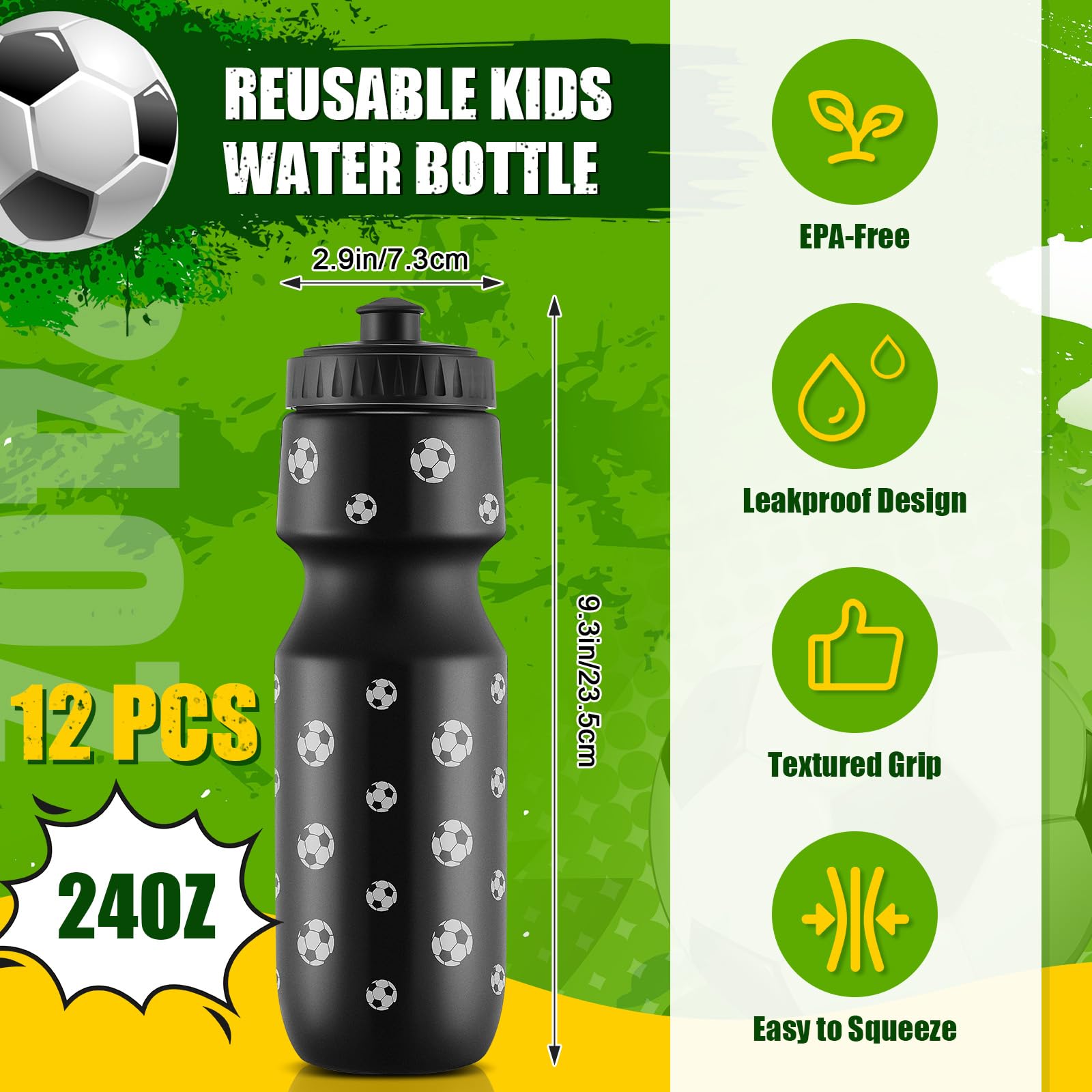 Talltalk 24 Pack 24oz Soccer Water Bottles with Drawstring Bag - Reusable Sports Drink Bottles for Soccer Teams, Games, Practice & Party Favors - Perfect for Hydration During Matches, Training & Events