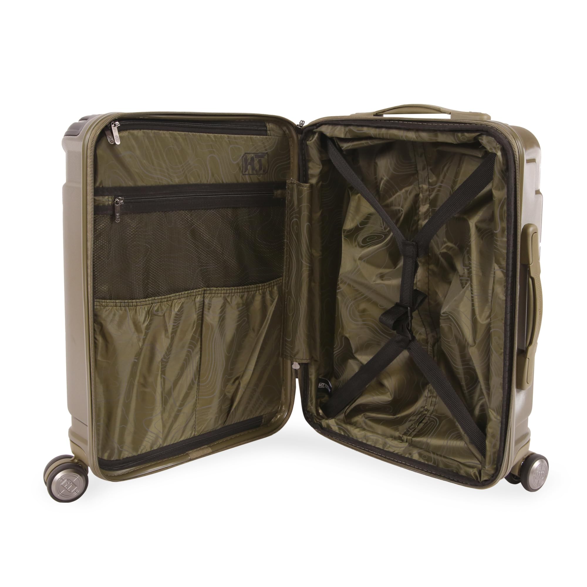 Highland Tactical 21 Inch Hardside Carry-On Luggage with Spinner Wheels - Dark Green Travel Suitcase for Business Trips & Weekend Getaways