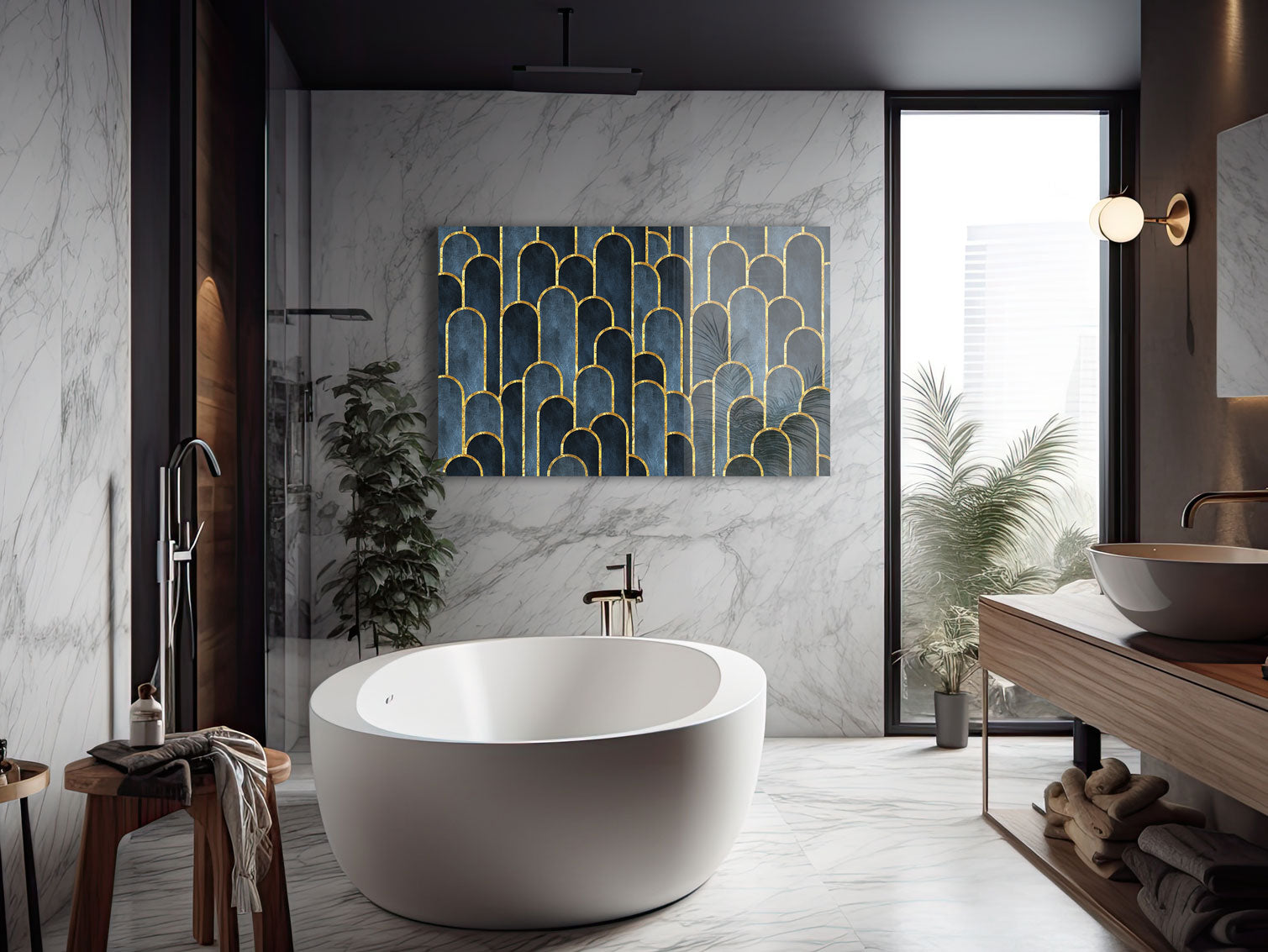 Dark Blue Geometric Abstract Wall Art Canvas Print - Modern Home Decor for Living Room, Bedroom & Office