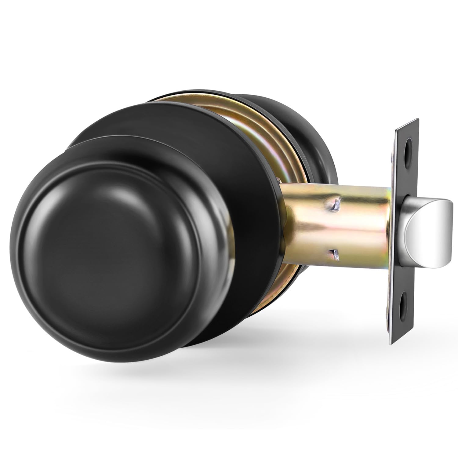 Matte Black Passage Door Knobs - Round Hall & Closet Handles with Keyless Lock - Perfect for Bedrooms, Hallways & Storage Spaces