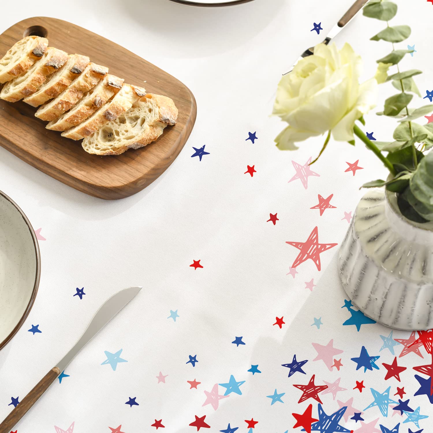 Horaldaily 4th of July Patriotic Tablecloth 60x84 Inch - Red White Blue Stars Design Independence Day Memorial Day Picnic Party Decor - Perfect for Outdoor BBQ, Family Gatherings & Holiday Celebrations