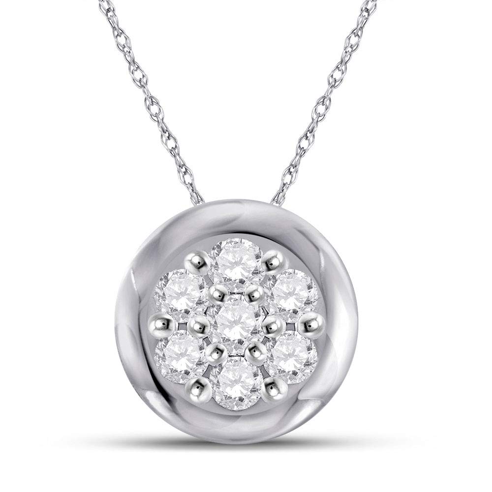 10K White Gold Women's Round Diamond Flower Cluster Pendant Necklace - 1/10 CTTW, Elegant Jewelry Gift for Her, Perfect for Anniversaries, Birthdays & Special Occasions