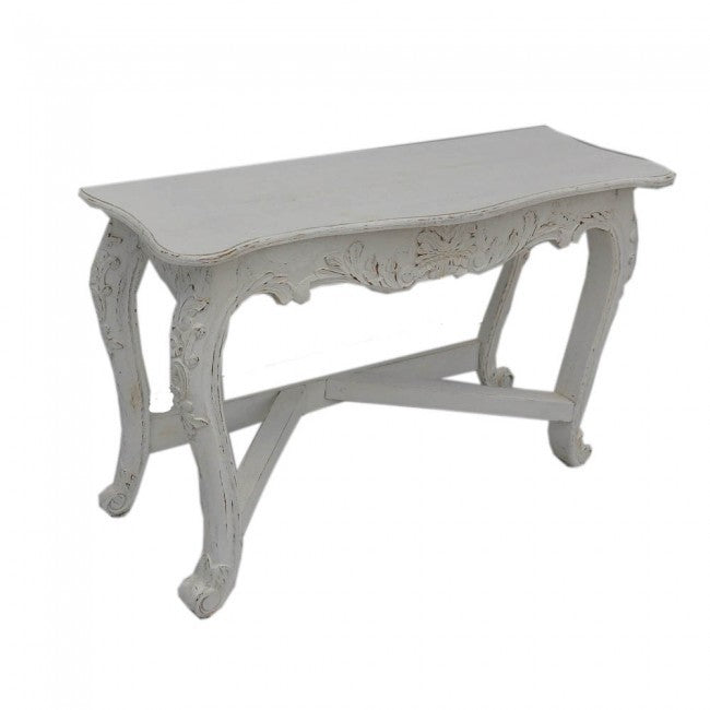 Hand Carved White Console Table - Solid Wood Entryway Hall Table for Living Room, Foyer & Dining Room Decor
